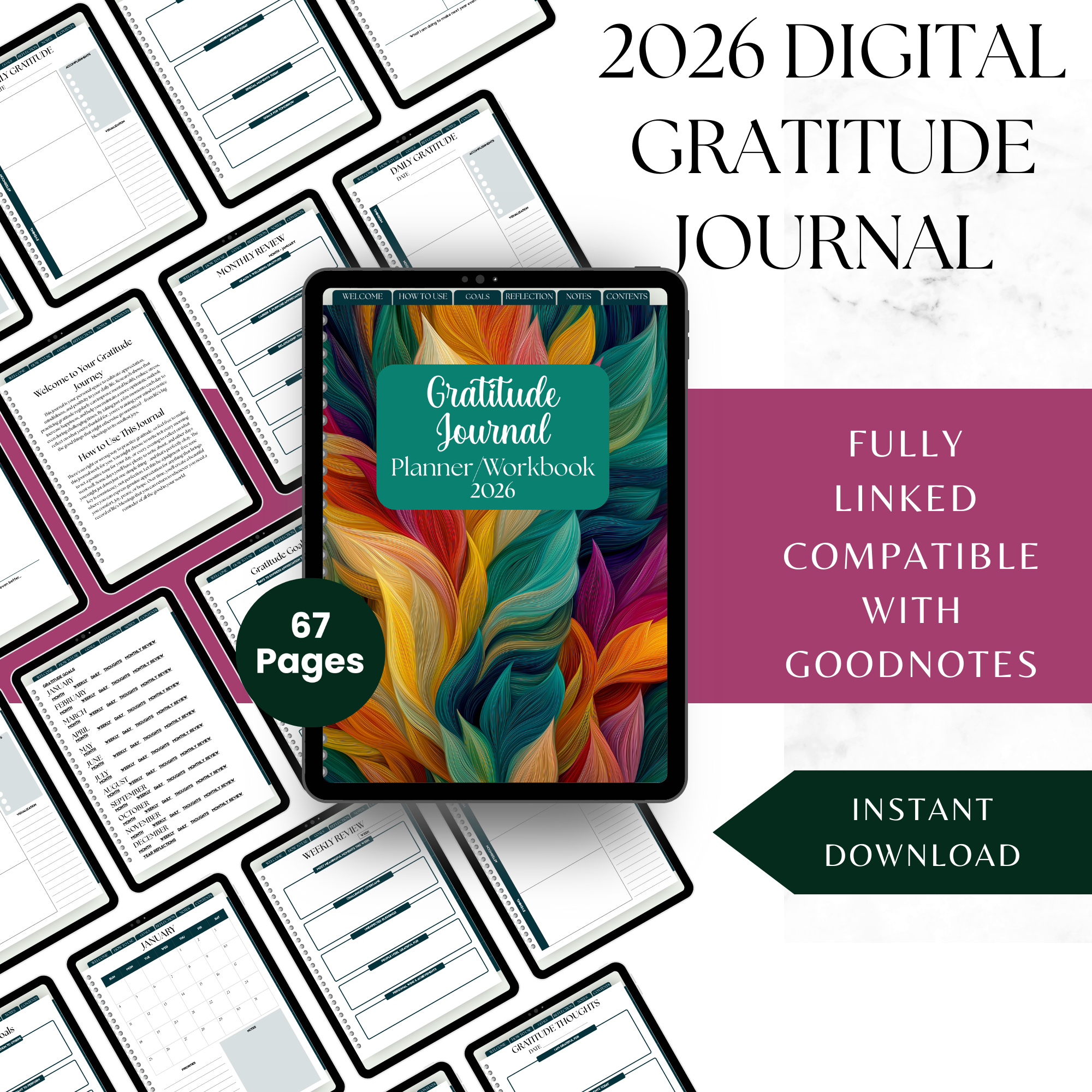 2026 Digital Gratitude Journal Planner Workbook