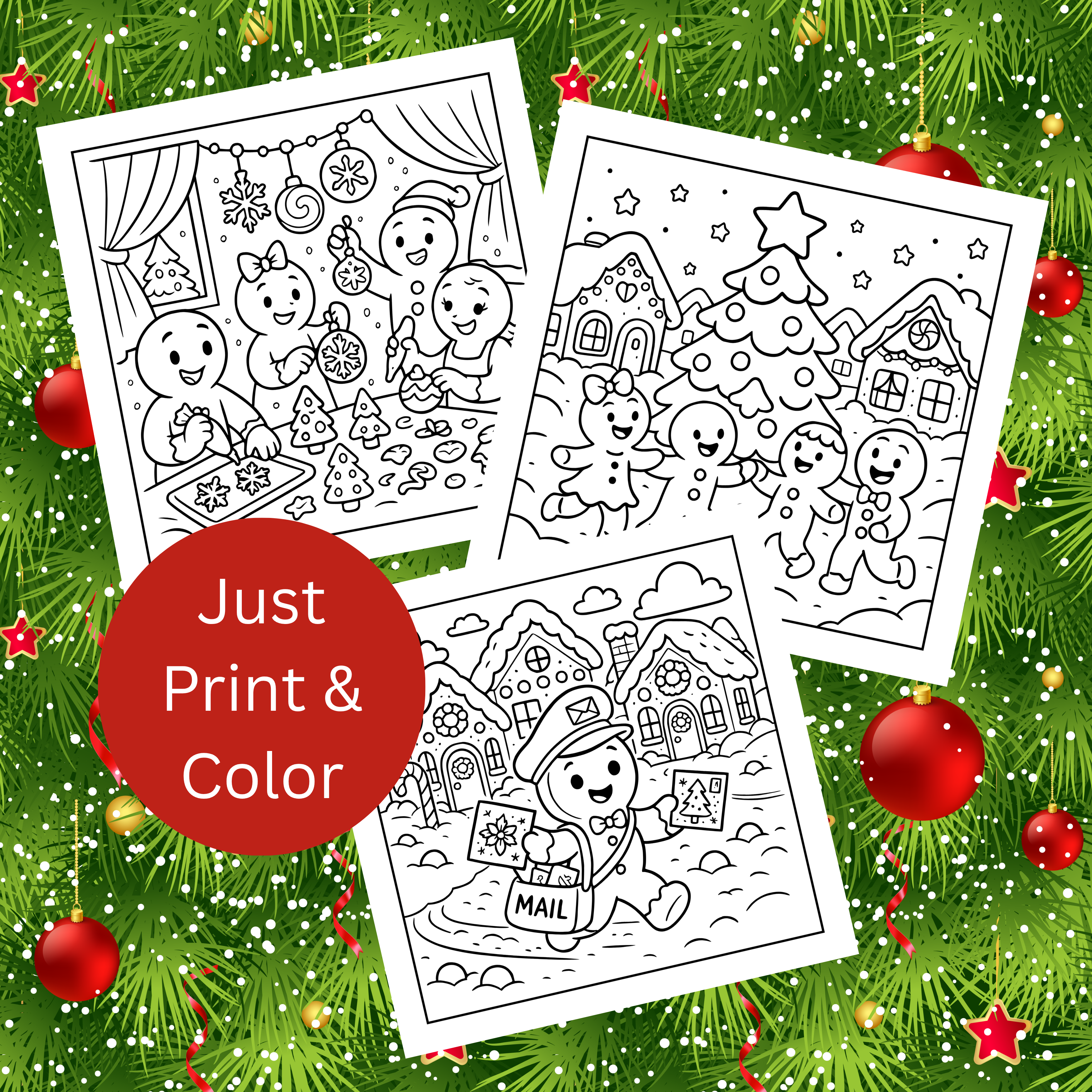Gingerbread Christmas Coloring Pages for Kids Ages 4-8