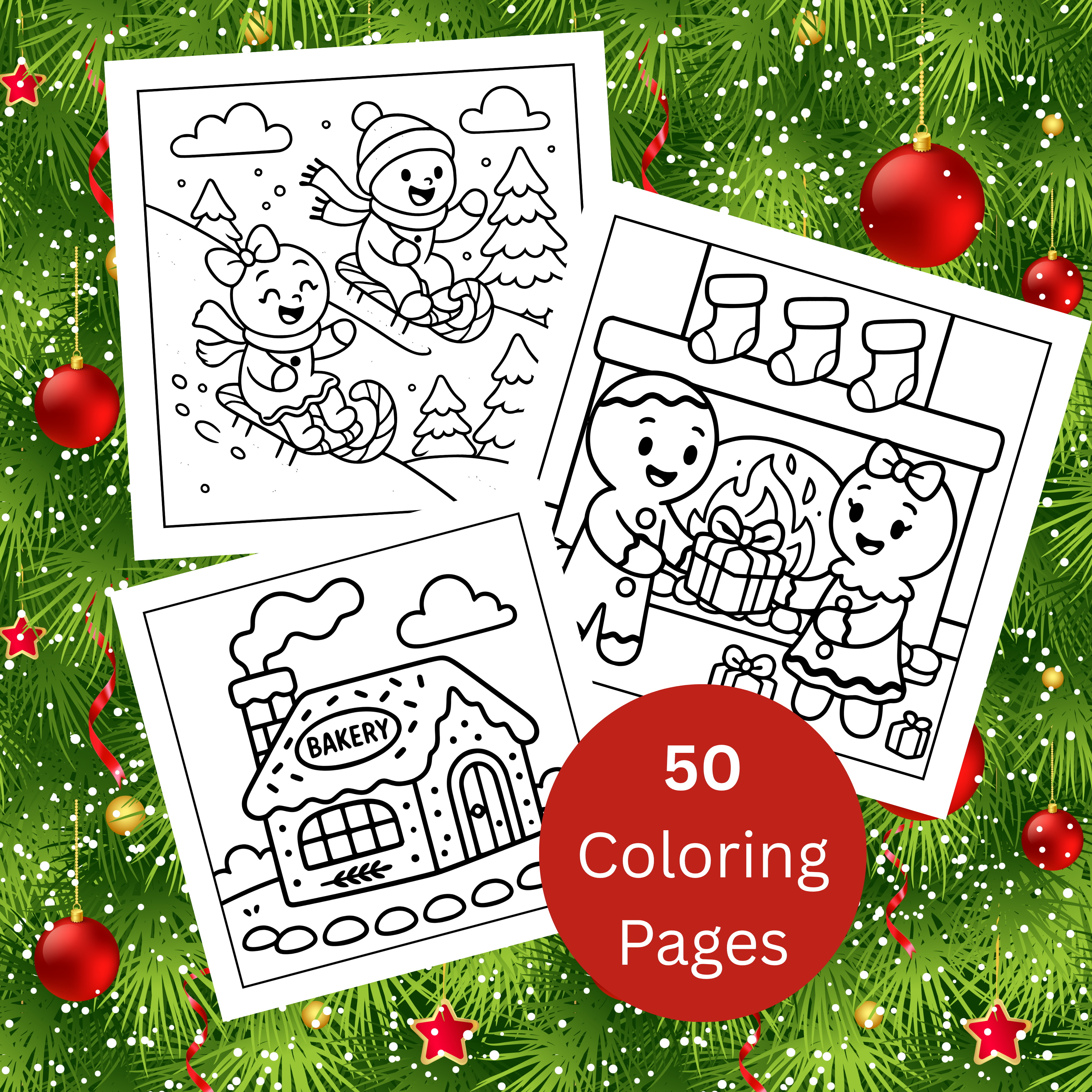 Gingerbread Christmas Coloring Pages for Kids Ages 4-8