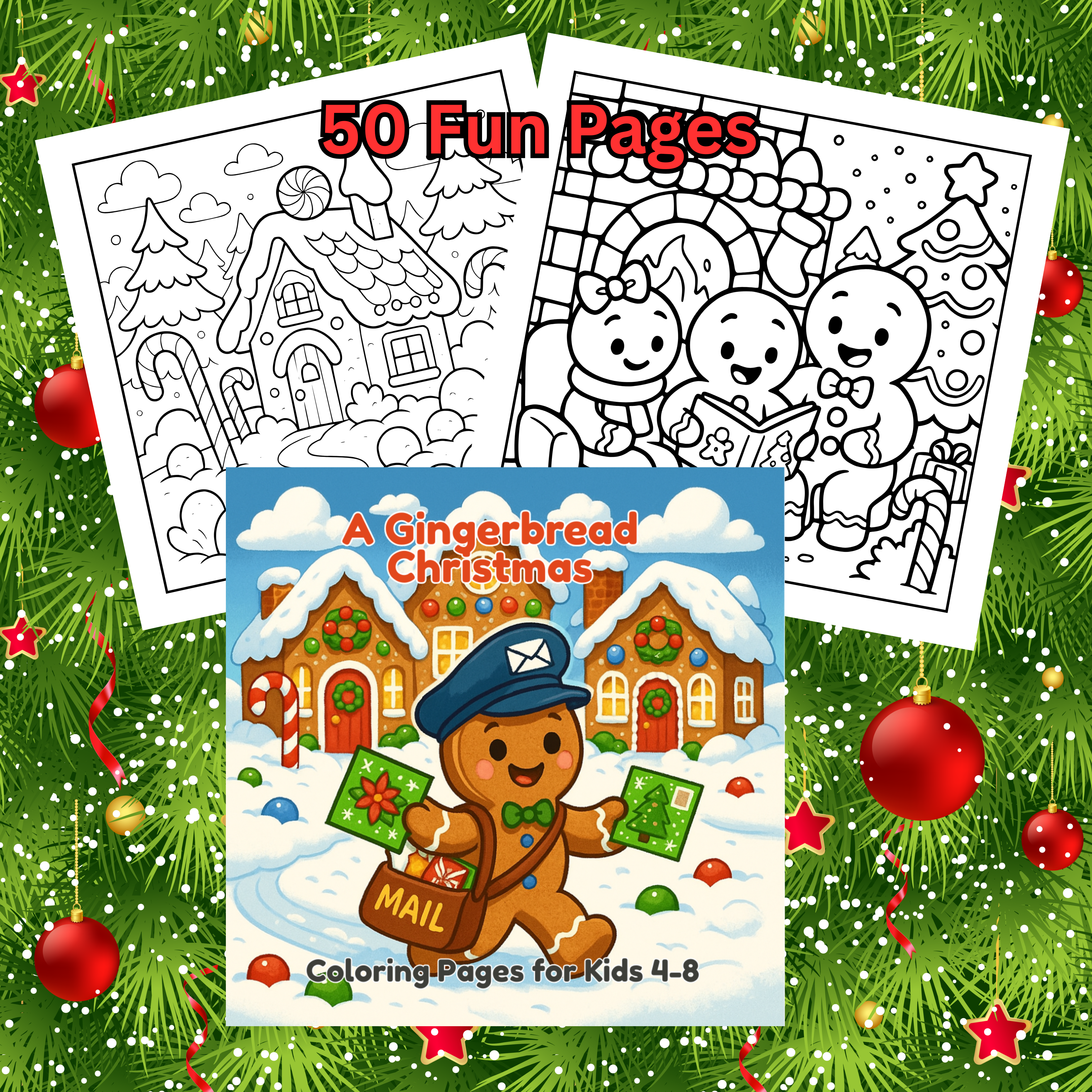 Gingerbread Christmas Coloring Pages for Kids Ages 4-8