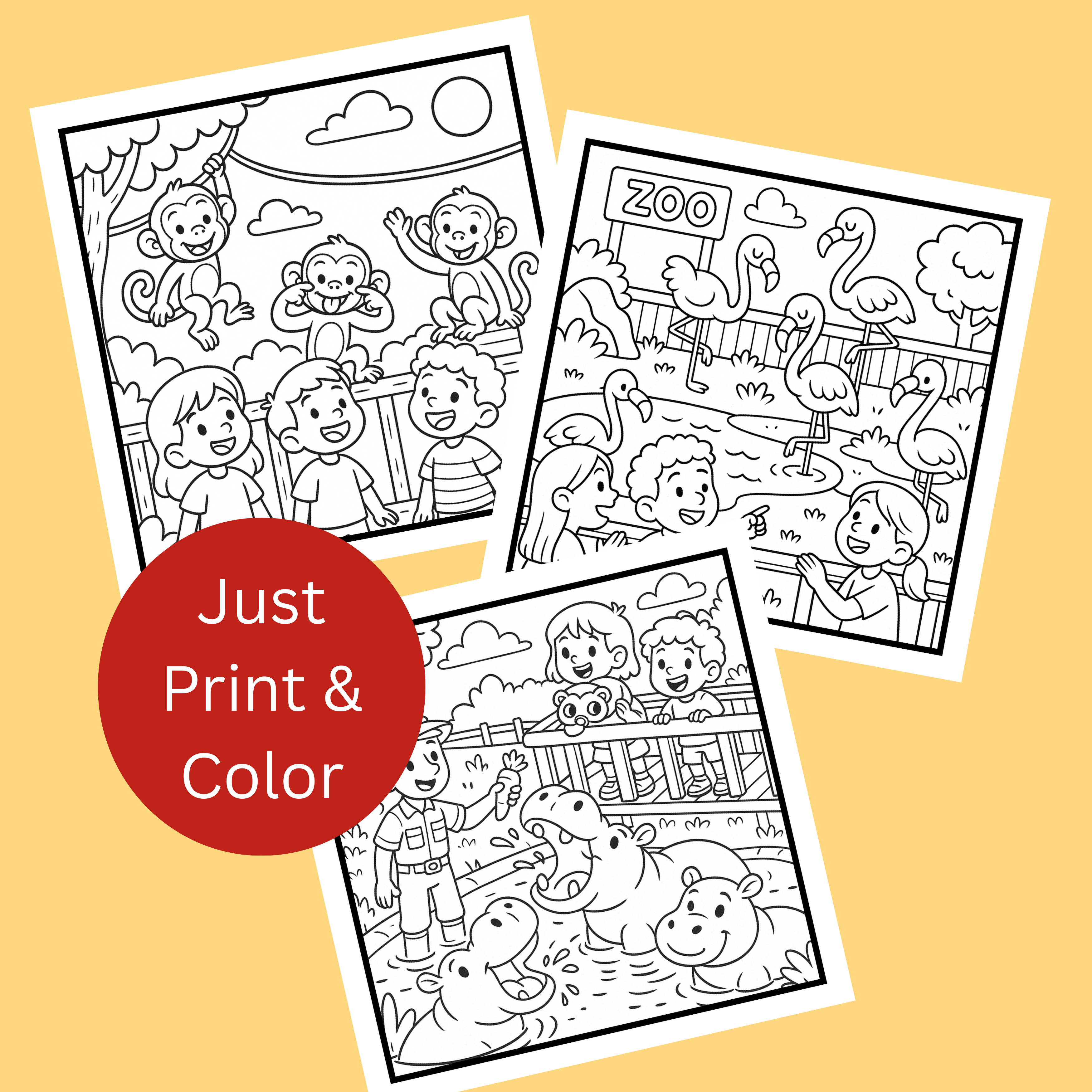 Zoo Animals Coloring Pages Kids Coloring Activity for Children Ages 4-8