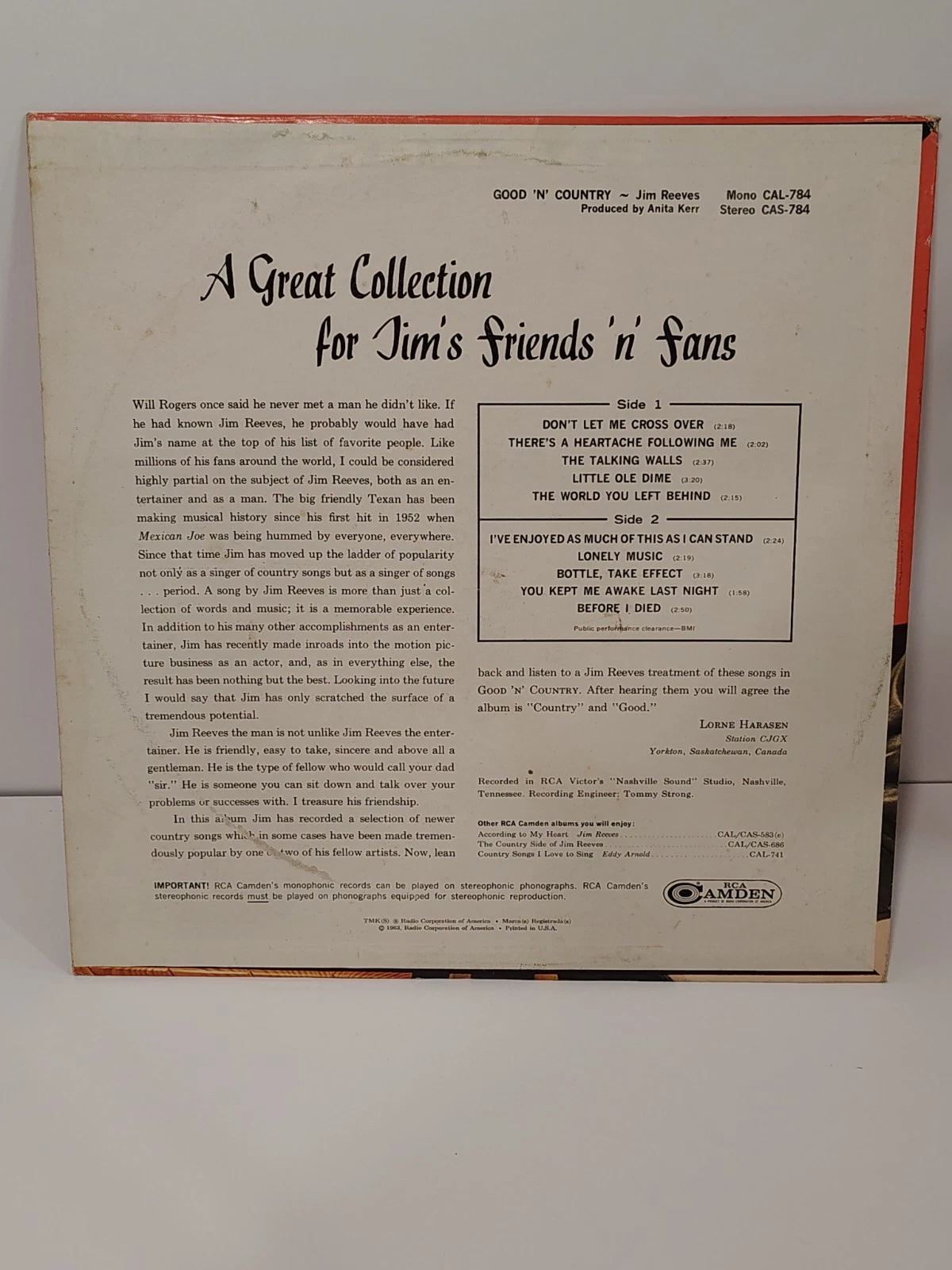 Jim Reeves Good ’N Country Vinyl Record Classic Country LP Album