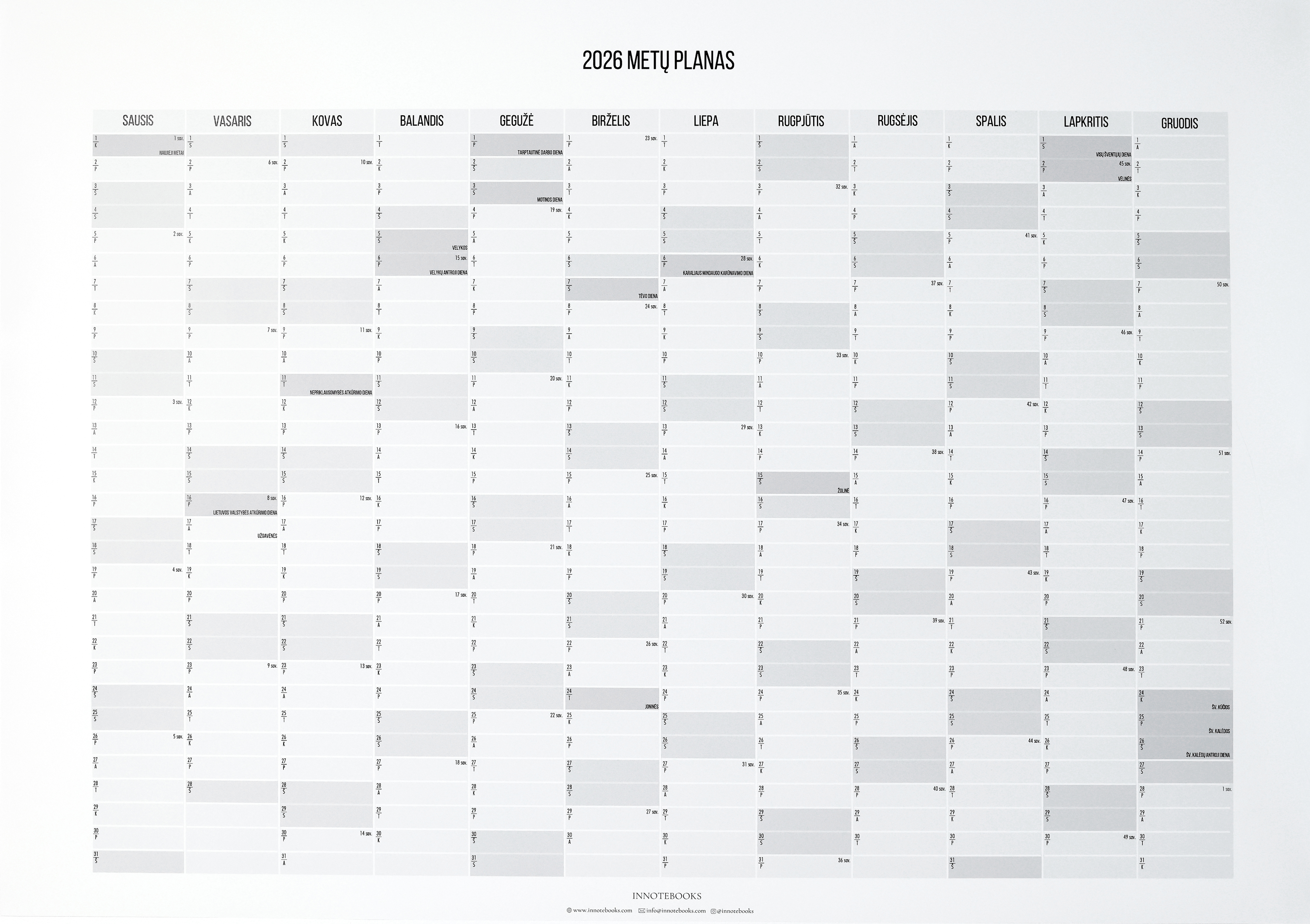 A1 sieninis 2026 metų kalendorius (spausdinimui)