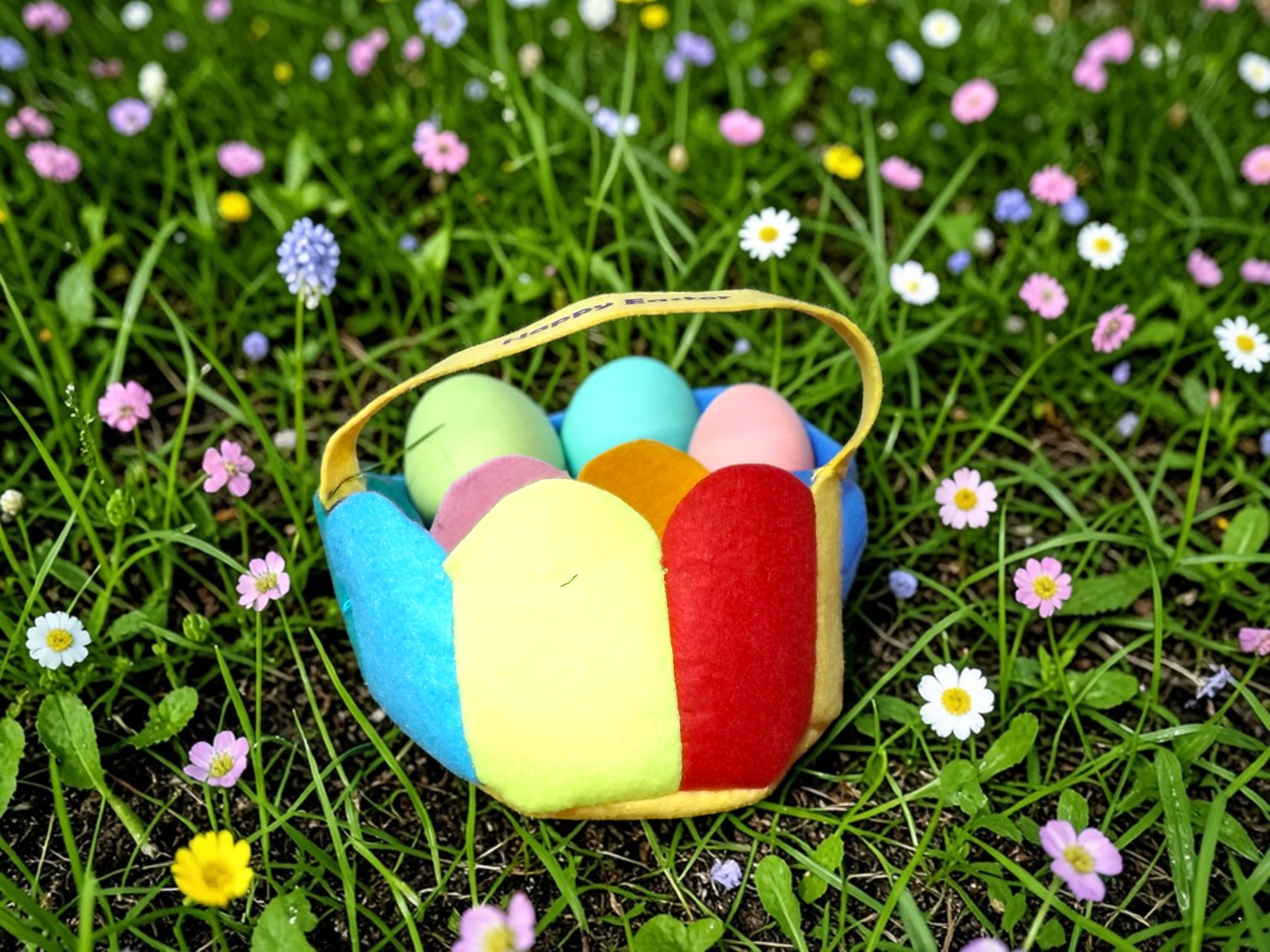 Petit panier de Pâques en feutrine – Happy easter multicolores