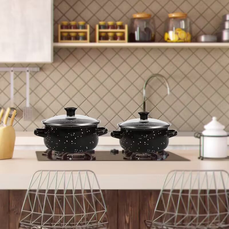 5PCS Enamel Cookware Set | Non-Stick, Easy to Clean Pots for Soup, Stew & Boiling | Gas & Induction Compatible