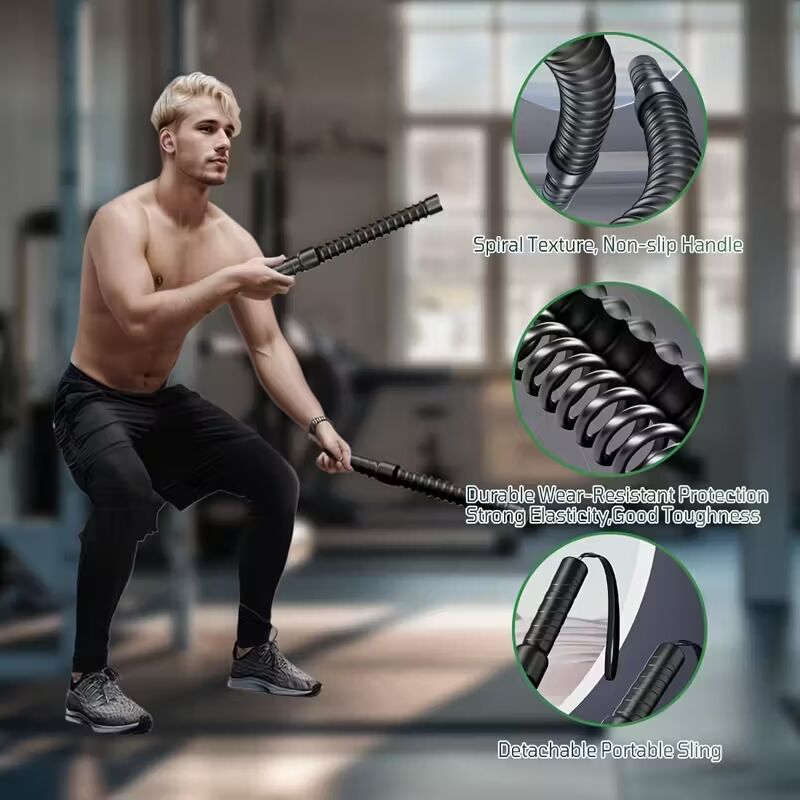 [Wireless Battle Rope] 2pcs Wireless Battle Rope System - Portable Strength & Cardio Trainer - Muscle Building, Burning, Aerobic & Coordination Tool For Athletes, Boxers & Home Gyms, Fitness Bar Spring Steel For Battle Rope Alternative Workout Stick