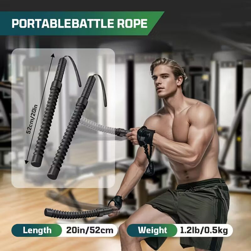 [Wireless Battle Rope] 2pcs Wireless Battle Rope System - Portable Strength & Cardio Trainer - Muscle Building, Burning, Aerobic & Coordination Tool For Athletes, Boxers & Home Gyms, Fitness Bar Spring Steel For Battle Rope Alternative Workout Stick