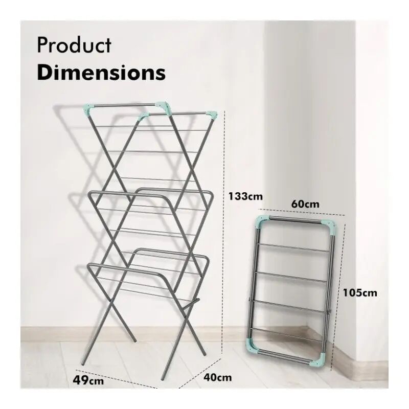 EPISENT 3-Tier Clothes Airer Drying Rack, 12M Washing Line Airer with Foldable Racks, Indoor & Outdoor Clothes Dryer Airers, Space Saving Laundry Rack, Easy to Store Black