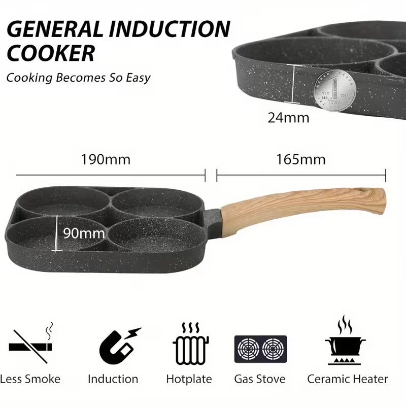 4-in-1 Cast Iron Egg Cooker, Non-Stick Single Handle Frying Pan, Dishwasher Safe, Compatible with Electric Coil Stoves, Versatile Kitchen Gadget for Pancakes, Eggs, and More Cookware