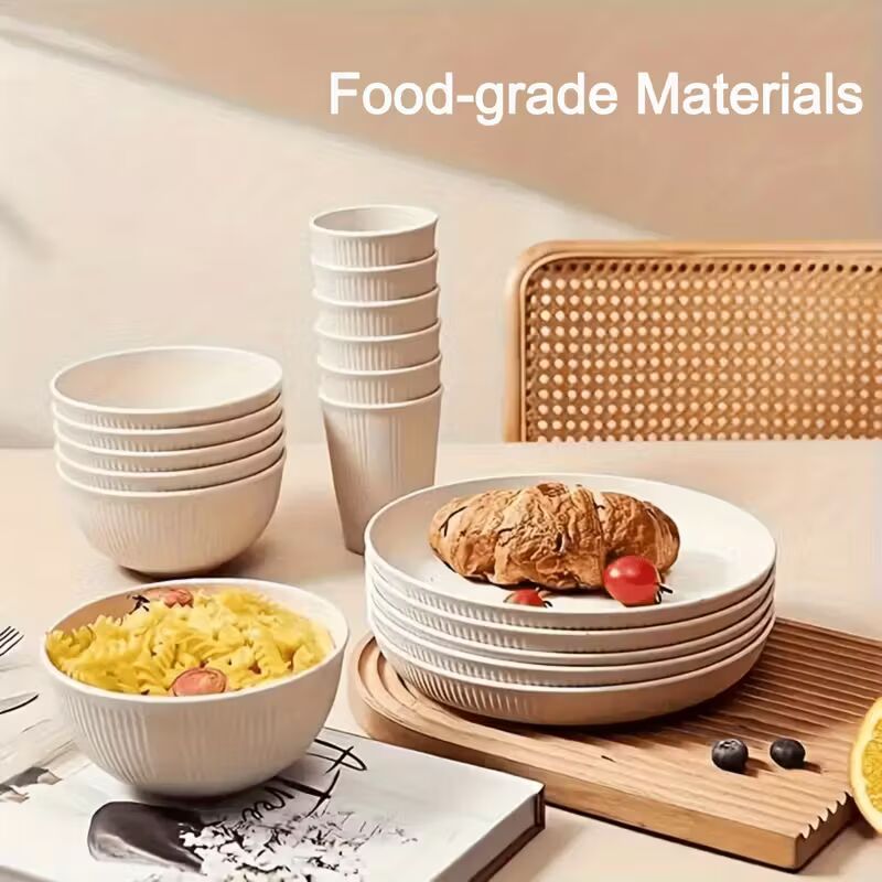 16pcs/Set Shatterproof Cutlery Set Durable Easy to Store Reusable Microwave Dishwasher Safe Includes 8 Plates 4 Bowls 4 Cups Perfect for Camping Picnics Moving Gifts Family Gatherings Daily Use