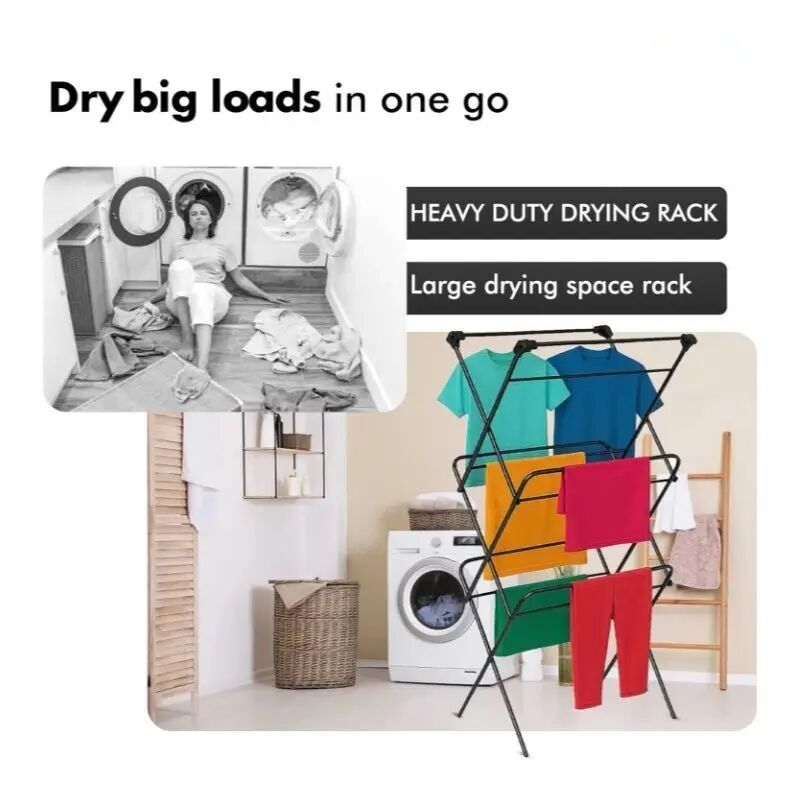 EPISENT 3-Tier Clothes Airer Drying Rack, 12M Washing Line Airer with Foldable Racks, Indoor & Outdoor Clothes Dryer Airers, Space Saving Laundry Rack, Easy to Store Black