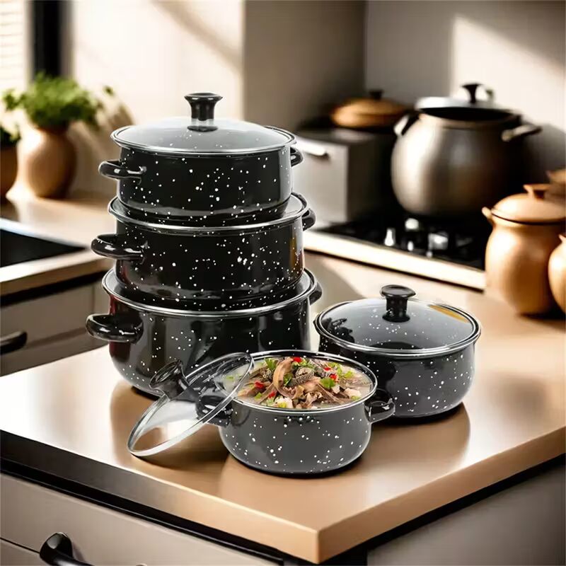 5PCS Enamel Cookware Set | Non-Stick, Easy to Clean Pots for Soup, Stew & Boiling | Gas & Induction Compatible
