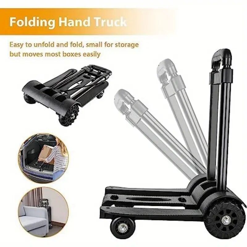 Heavy Duty Folding Hand Truck 75kg/170lbs Capacity - Adjustable Height, Noiseless All-Terrain Trolley with Sturdy Steel Frame & Tubeless Rubber Wheels