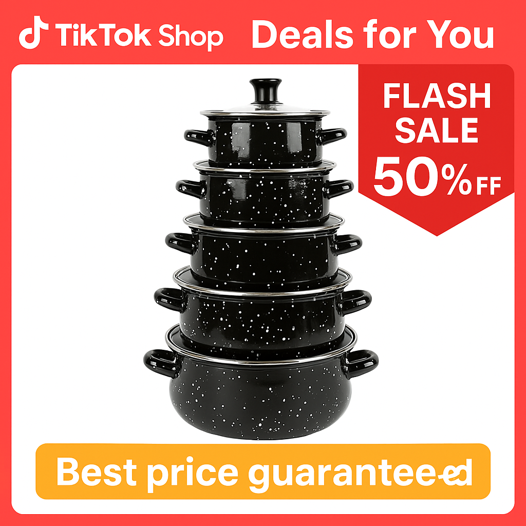 5PCS Enamel Cookware Set | Non-Stick, Easy to Clean Pots for Soup, Stew & Boiling | Gas & Induction Compatible