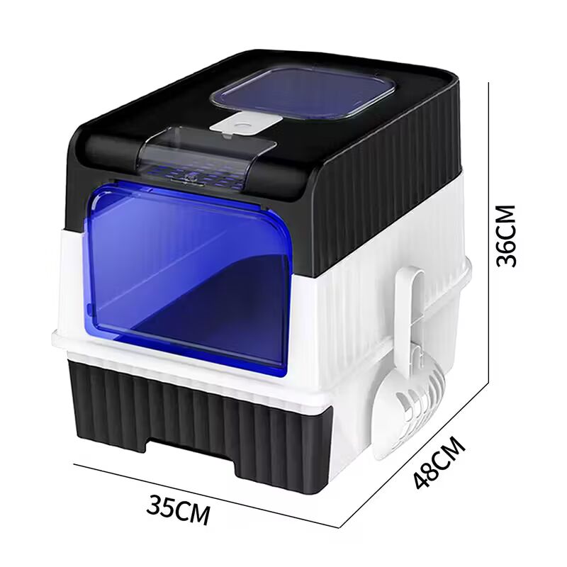 Cat Litter Tray Large Cat Litter Box with Lid, Anti-Splashing Cat Litter Tray with Drawer Pan and Scoop, Odor Control Easy Clean Foldable Litter Tray, Grey