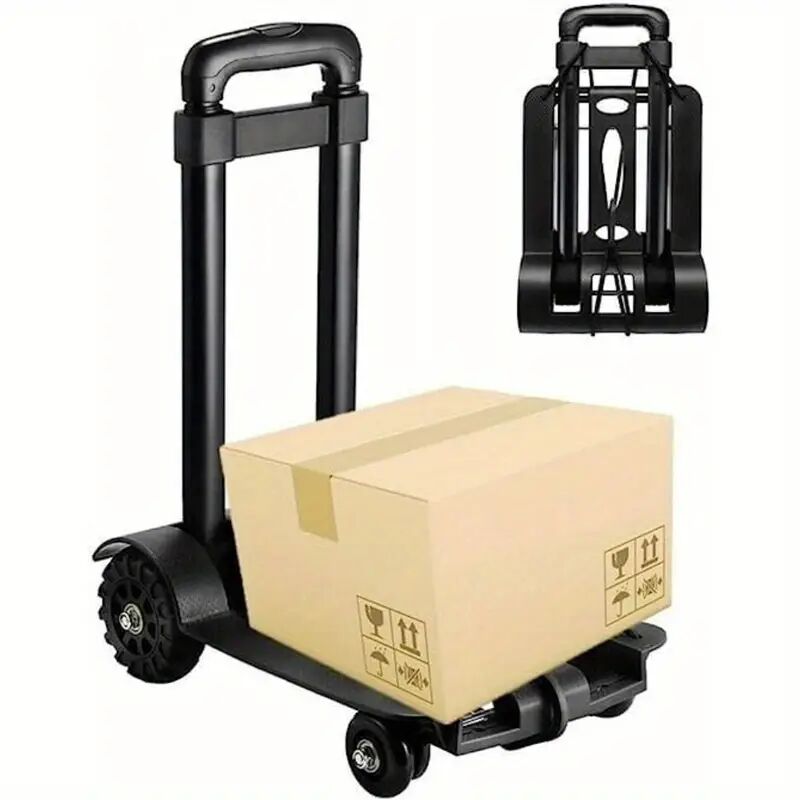 Heavy Duty Folding Hand Truck 75kg/170lbs Capacity - Adjustable Height, Noiseless All-Terrain Trolley with Sturdy Steel Frame & Tubeless Rubber Wheels