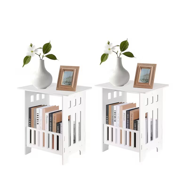Space-Saving Small Side Table| White End Table with Shelf | Compact Nightstand for Bedroom & Living Room