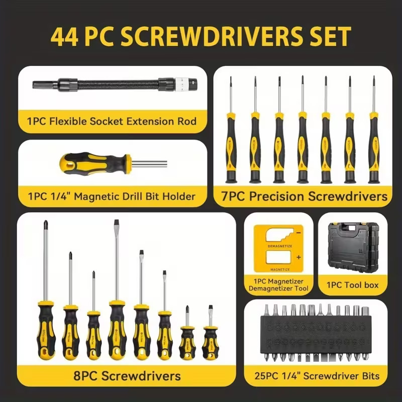 43PCS Magnetic Screwdriver Set – Professional Chrome Vanadium Steel Tools with Magnetizer, Ergonomic Grip & Storage Case for DIY, Home & Auto Repair