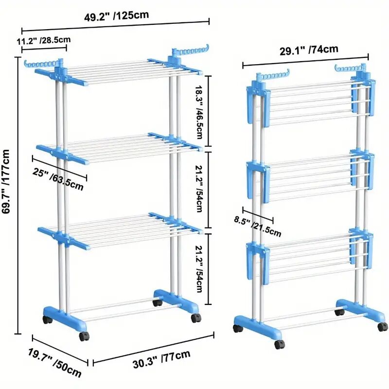 Foldable Extra Large Clothes Drying Rack 4 Tier For Indoor Outdoor Laundry Room Laundry Garment Dryer Stand Adjustable Rolling Laundry