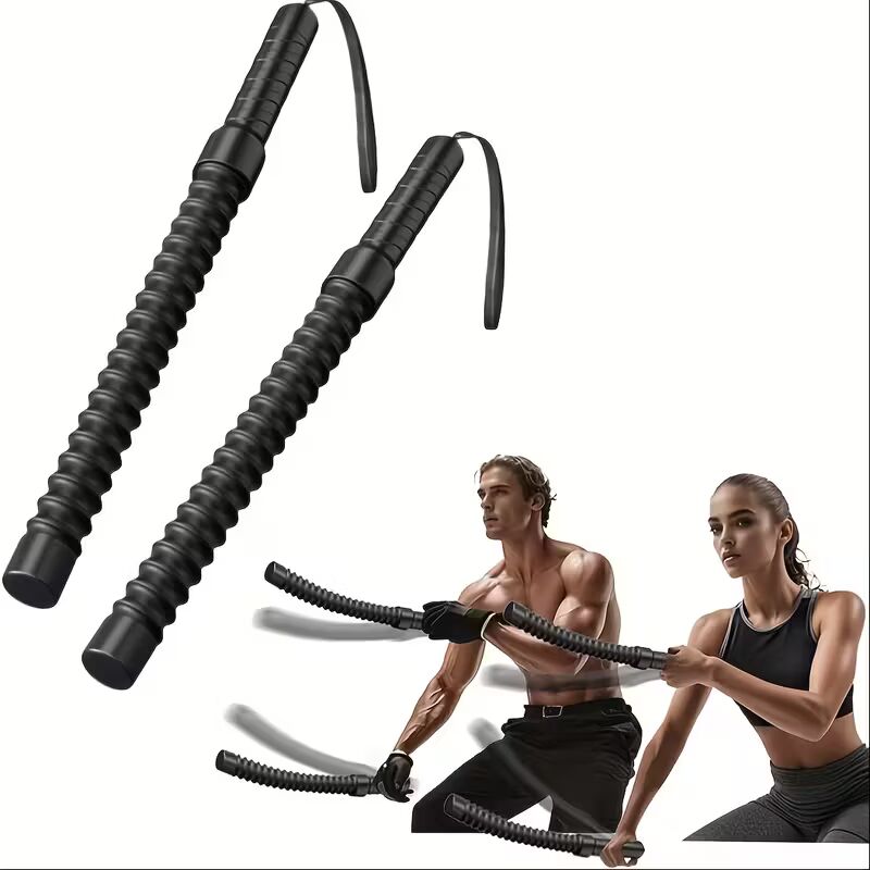 [Wireless Battle Rope] 2pcs Wireless Battle Rope System - Portable Strength & Cardio Trainer - Muscle Building, Burning, Aerobic & Coordination Tool For Athletes, Boxers & Home Gyms, Fitness Bar Spring Steel For Battle Rope Alternative Workout Stick