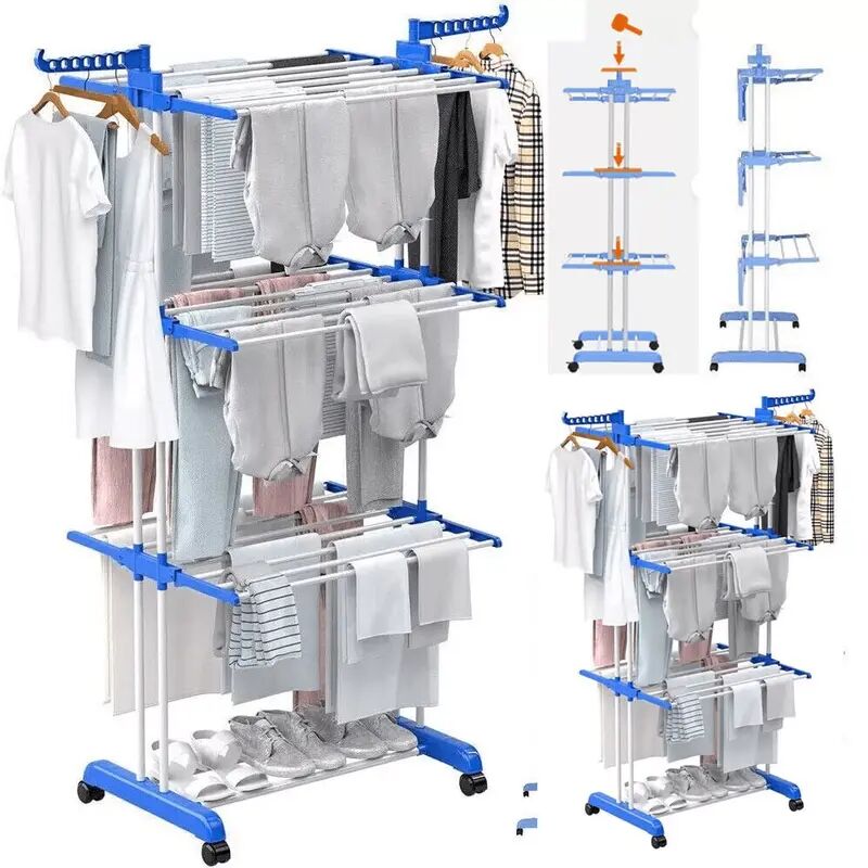 Foldable Extra Large Clothes Drying Rack 4 Tier For Indoor Outdoor Laundry Room Laundry Garment Dryer Stand Adjustable Rolling Laundry