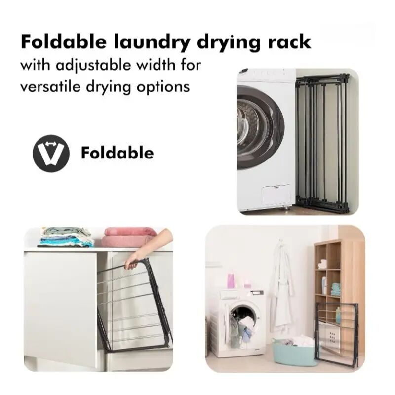 EPISENT 3-Tier Clothes Airer Drying Rack, 12M Washing Line Airer with Foldable Racks, Indoor & Outdoor Clothes Dryer Airers, Space Saving Laundry Rack, Easy to Store Black