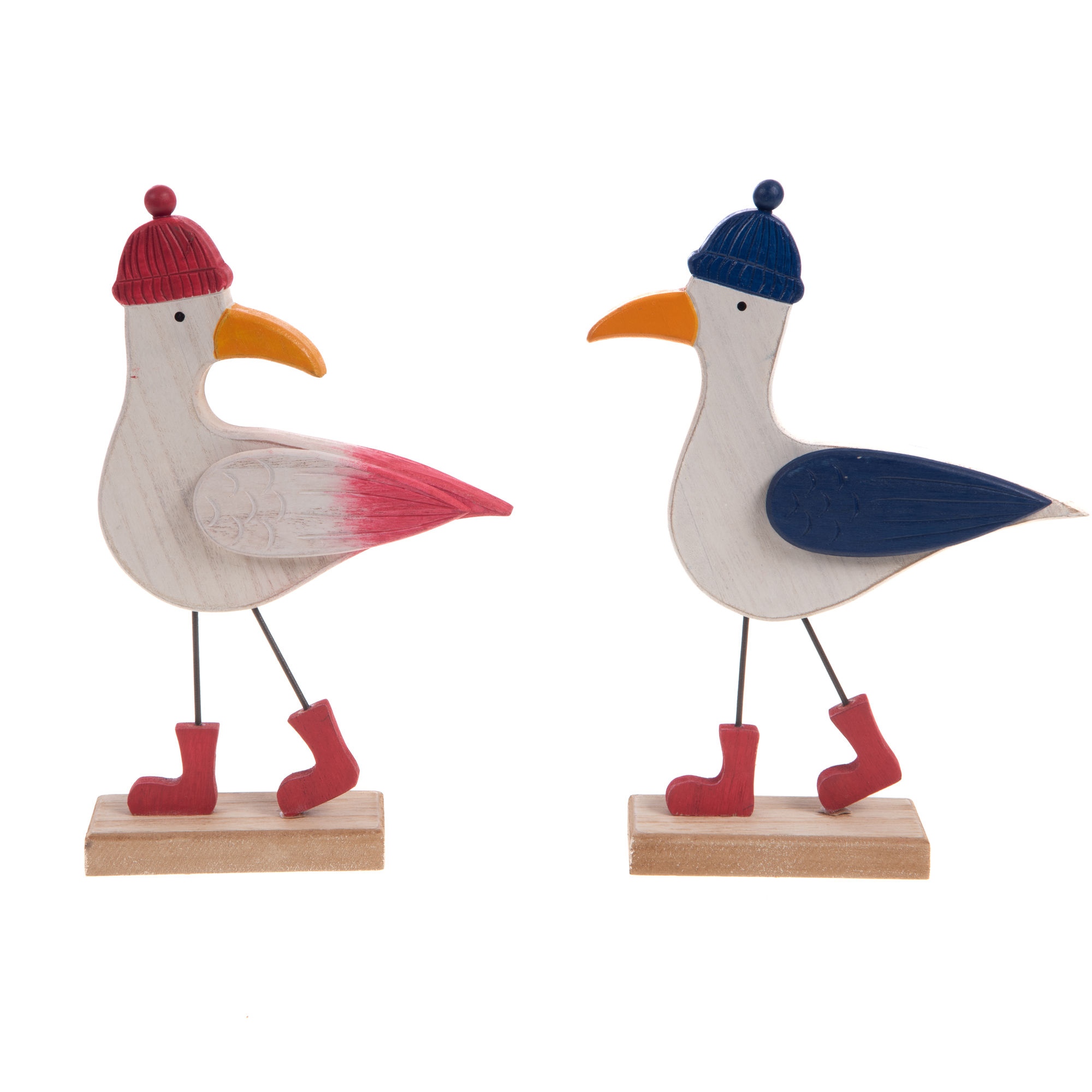 Mouettes en bois décoratives ROUGE OU BLEU
