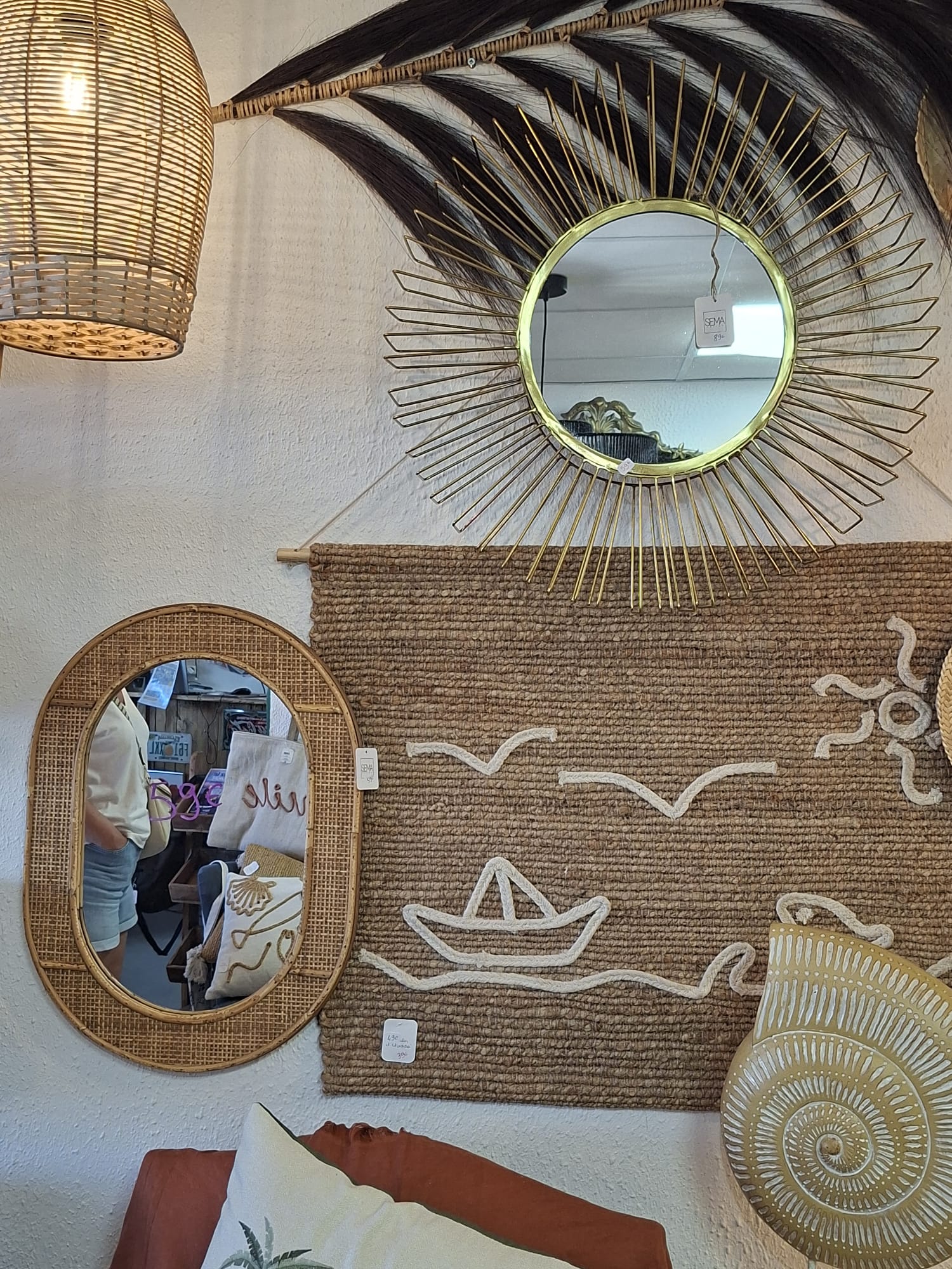 Kakemono mural en jute et coton décor bateau 80x60cm