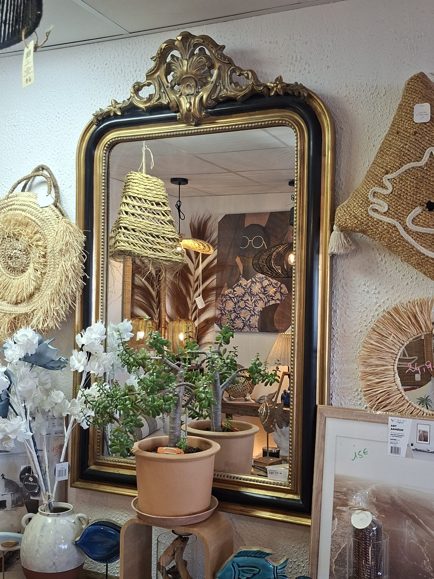 Miroir vintage doré et noir
