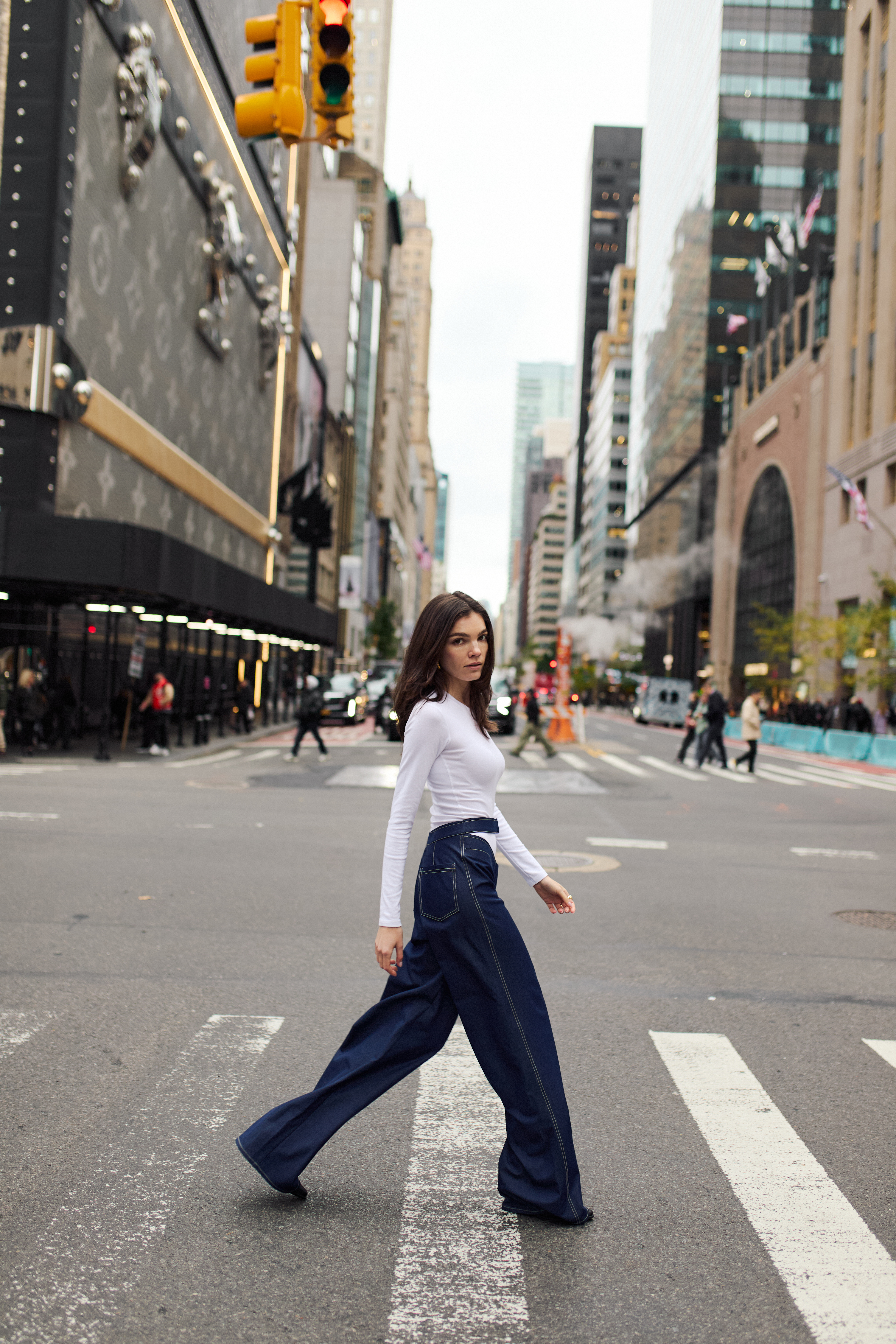 Wide-Leg Denim Pants