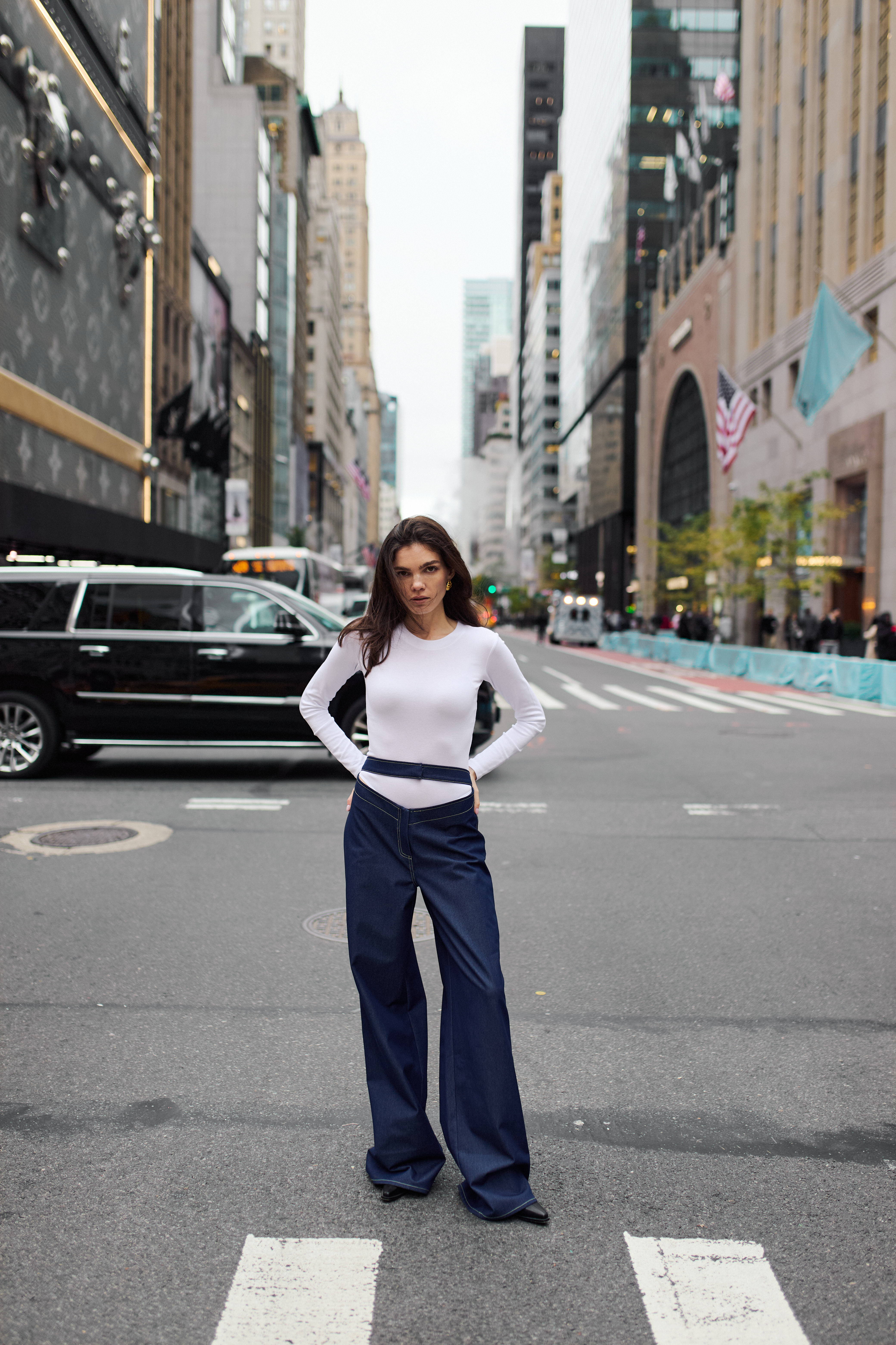 Wide-Leg Denim Pants