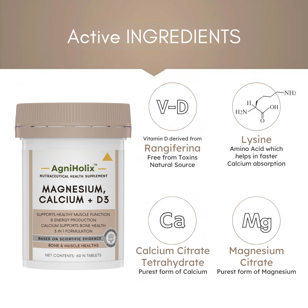 AgniHolix Magnesium, Calcium + Vitamin D3