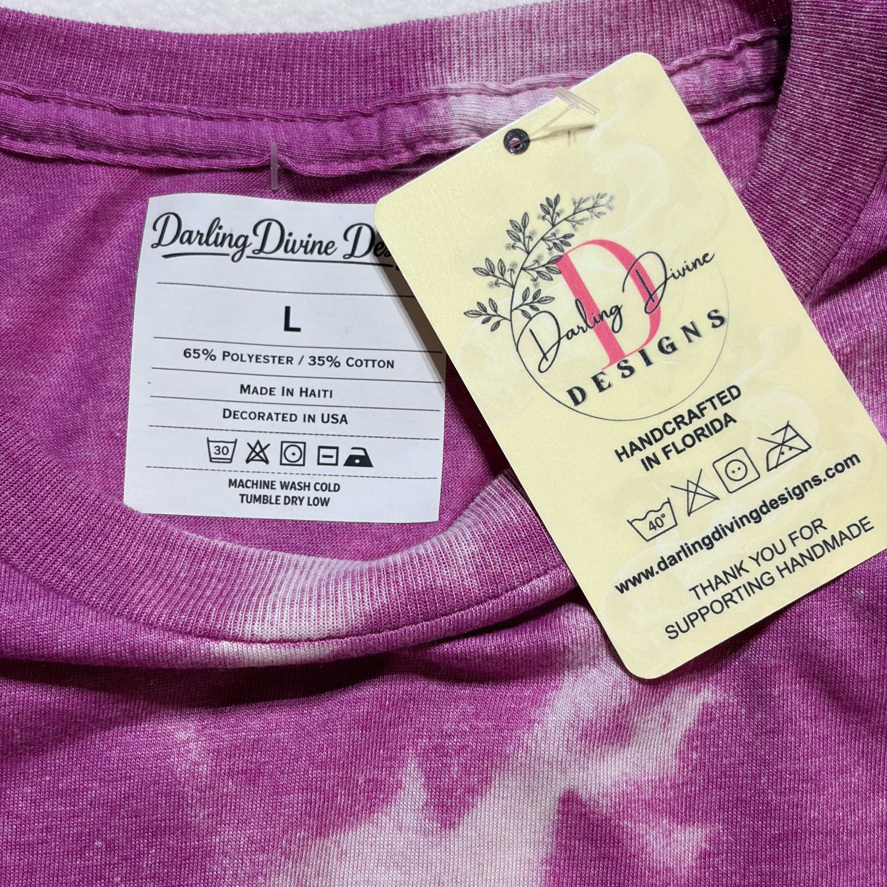Bleach‑Dyed Heather Berry Graphic Tee – “Train Station Kind of Day” – Large