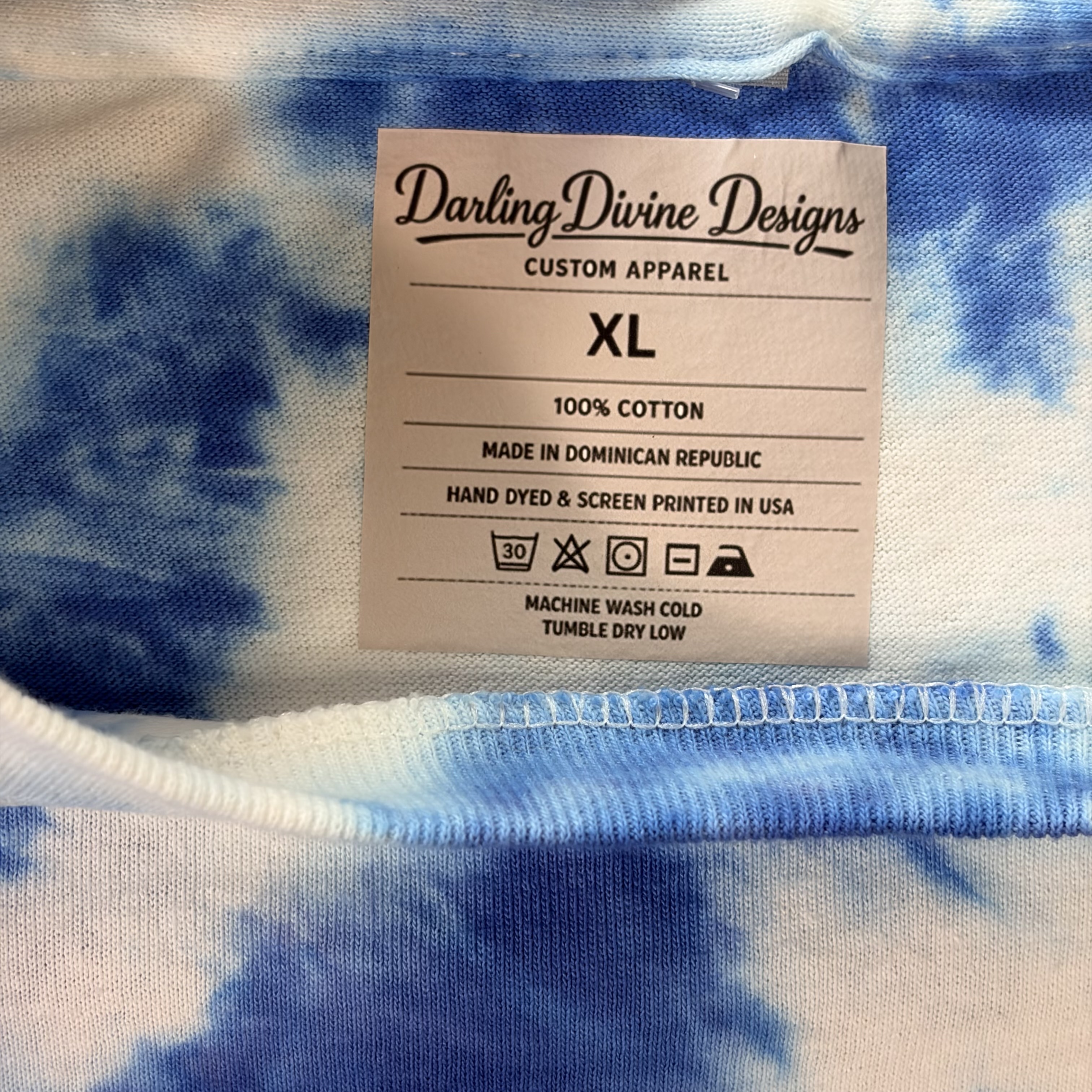 Blue Tie Dye T‑Shirt – Hand Dyed Unisex XL – Unique Pattern