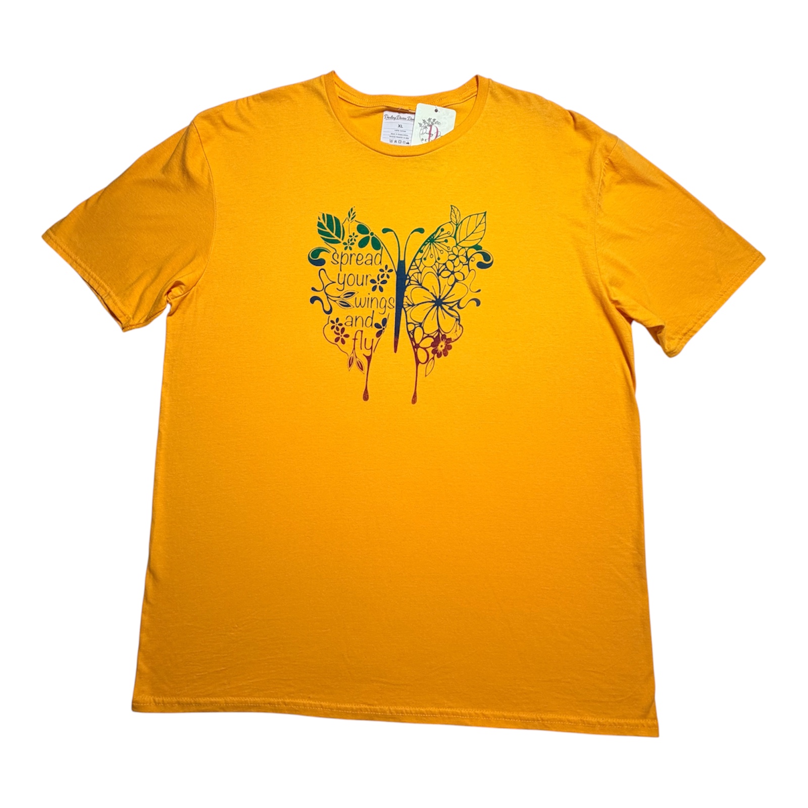 Gold Inspirational Graphic Tee – “Spread Your Wings and Fly” – Unisex XL