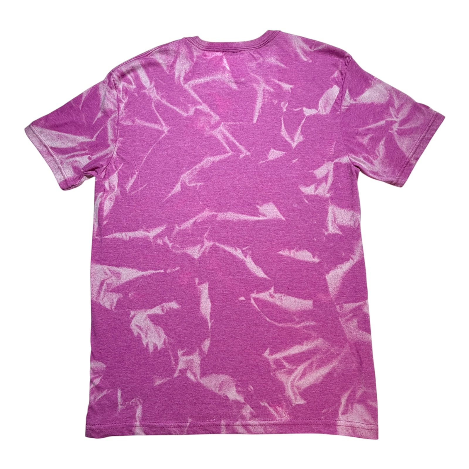 Bleach‑Dyed Heather Berry Graphic Tee – “Train Station Kind of Day” – Large