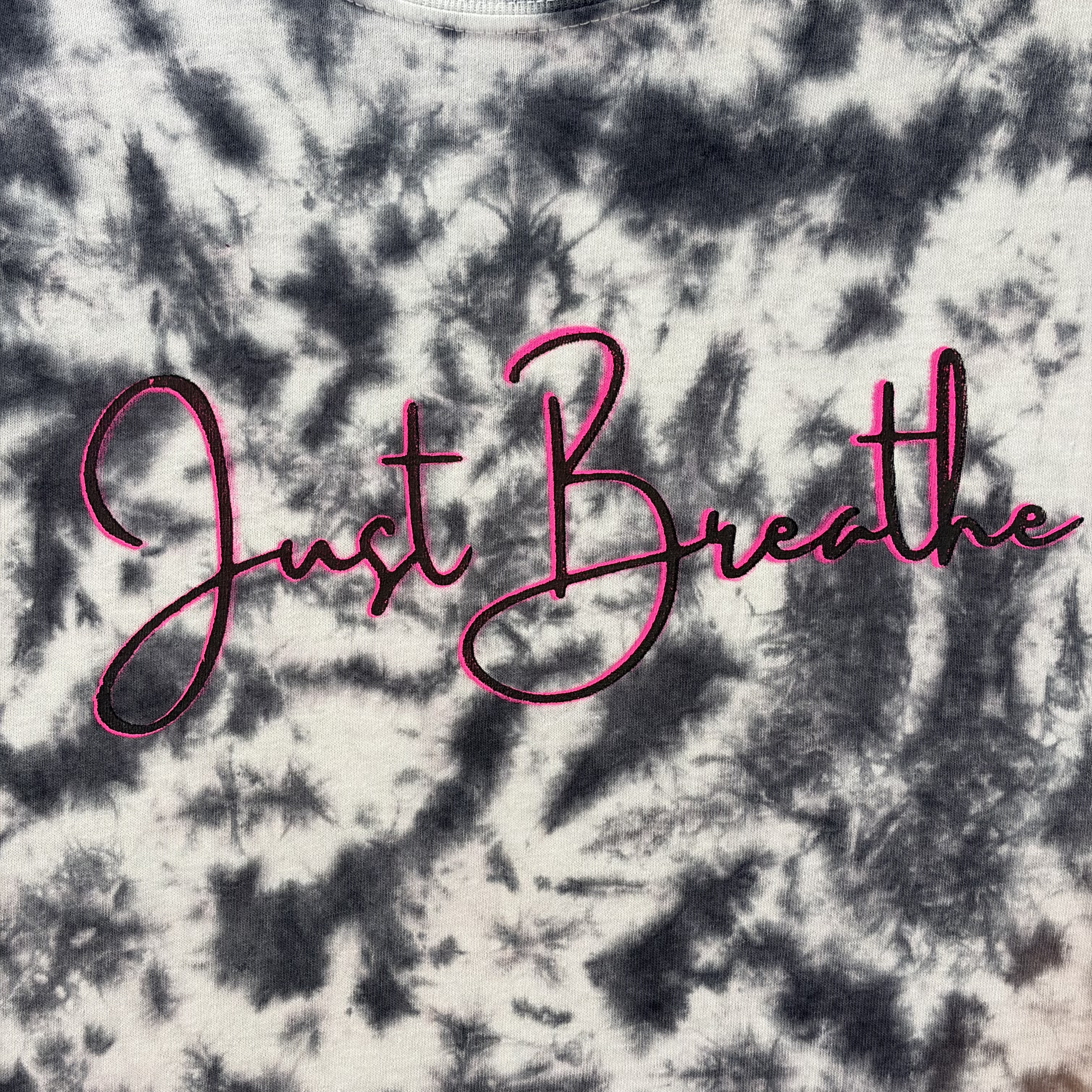 Tie Dye Graphic Tee – “Just Breathe” Inspirational Quote – Handmade XL