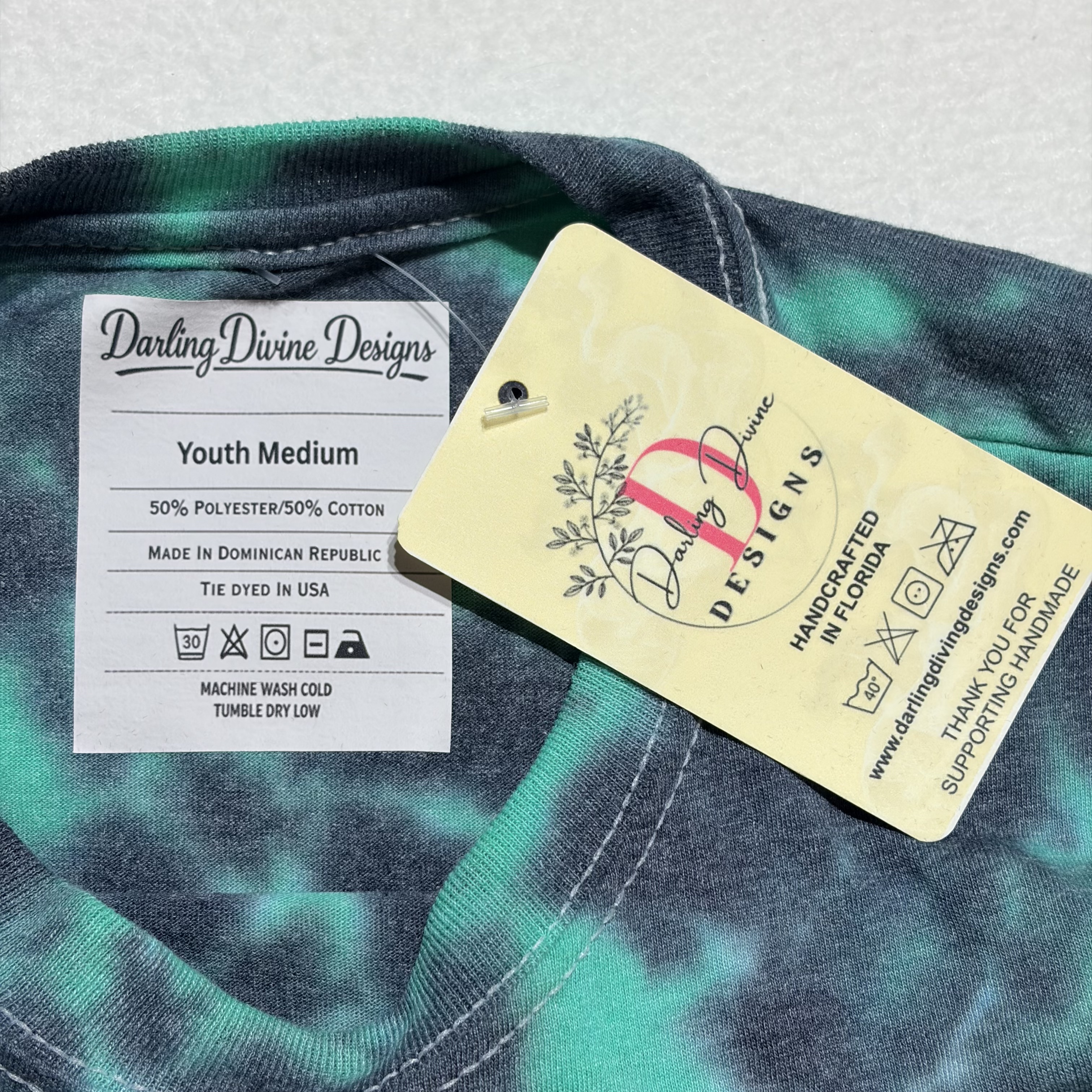 Youth Tie Dye T‑Shirt – Black & Green Pattern – Medium 50/50 Blend