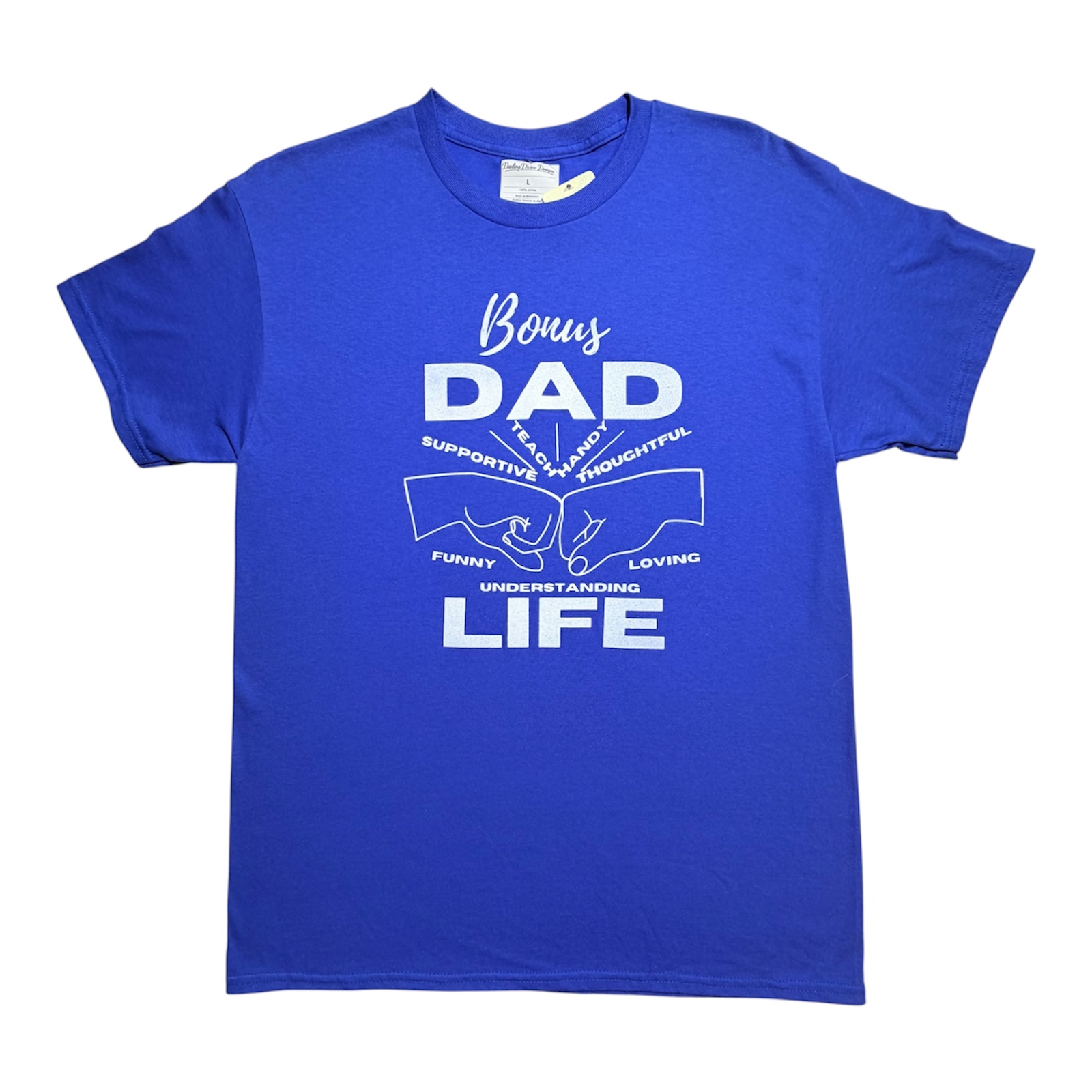 Royal Blue Bonus Dad Life Graphic Tee – Fist Bump Design – Unisex Large