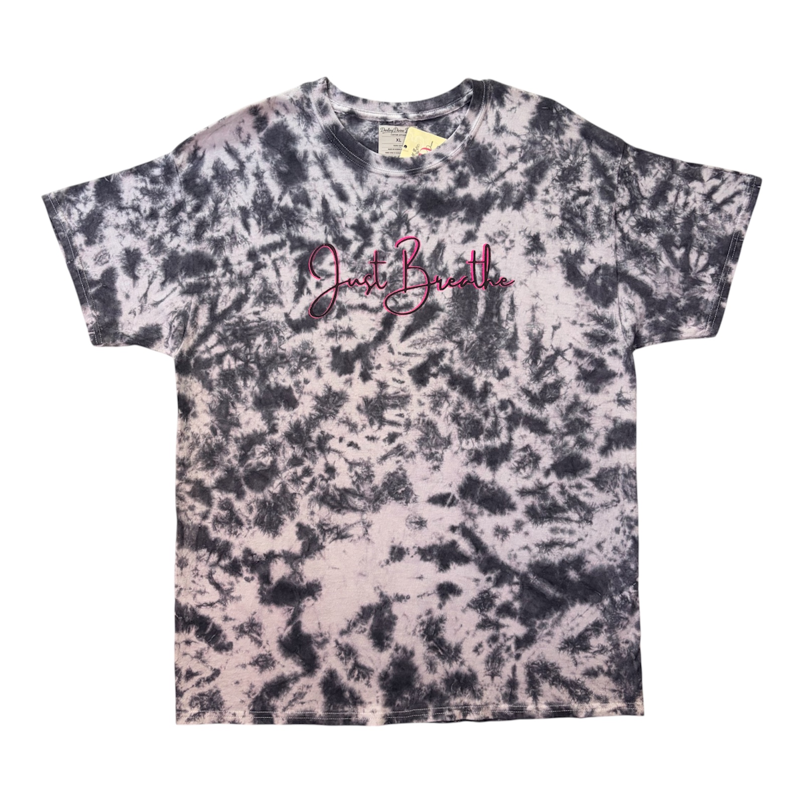 Tie Dye Graphic Tee – “Just Breathe” Inspirational Quote – Handmade XL