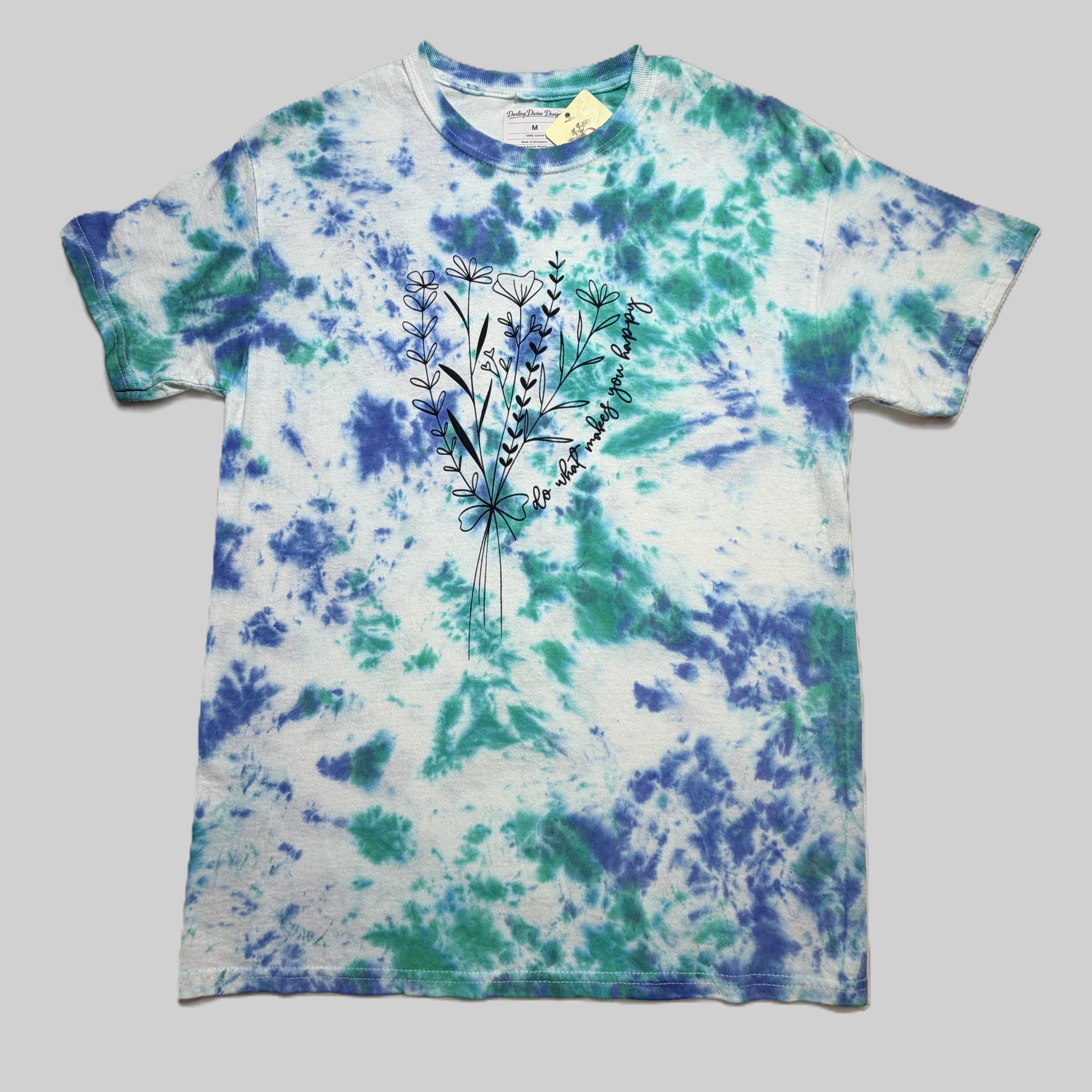 Floral “Do What Makes You Happy” Graphic Tee – Women’s Medium – Tie Dye Style