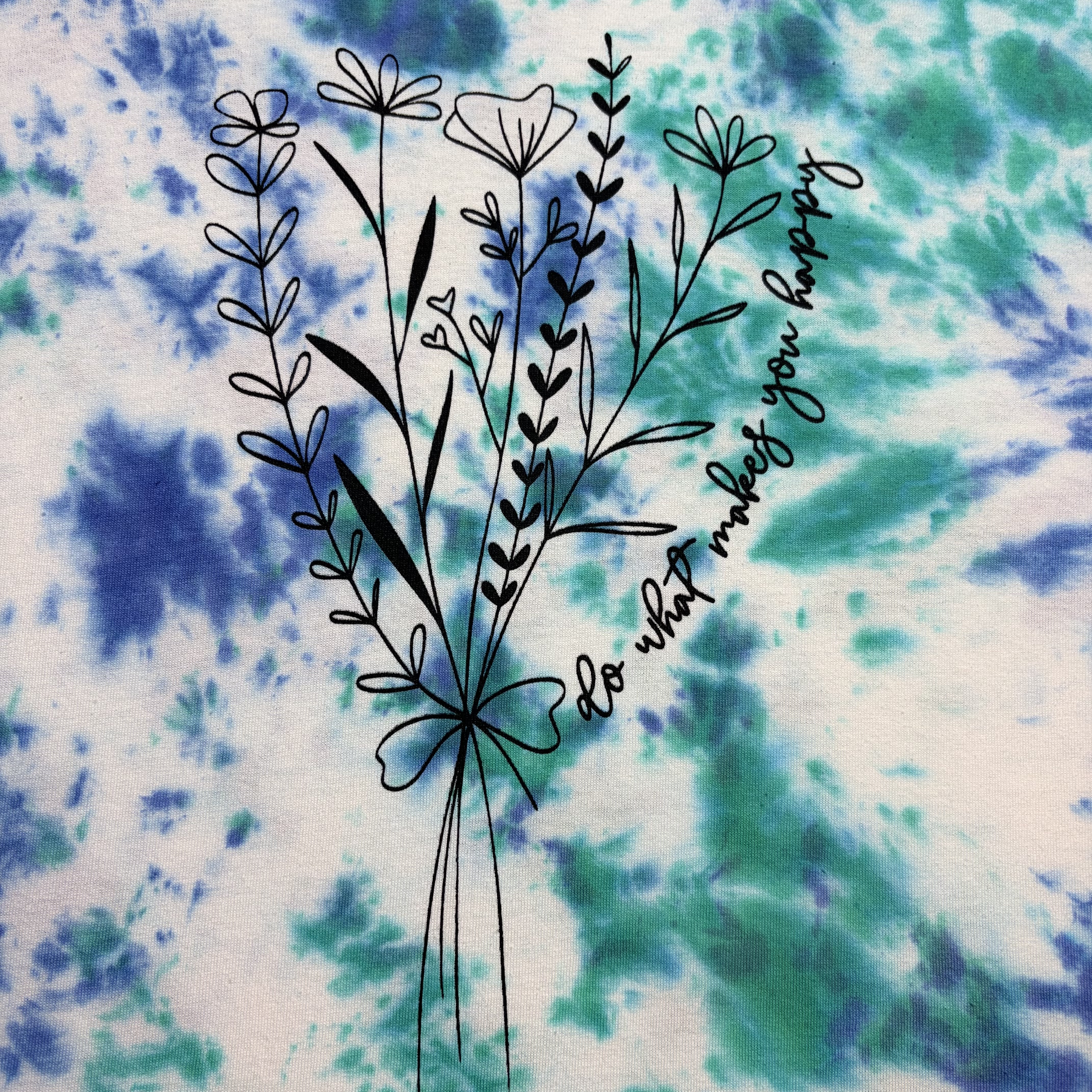 Floral “Do What Makes You Happy” Graphic Tee – Women’s Medium – Tie Dye Style