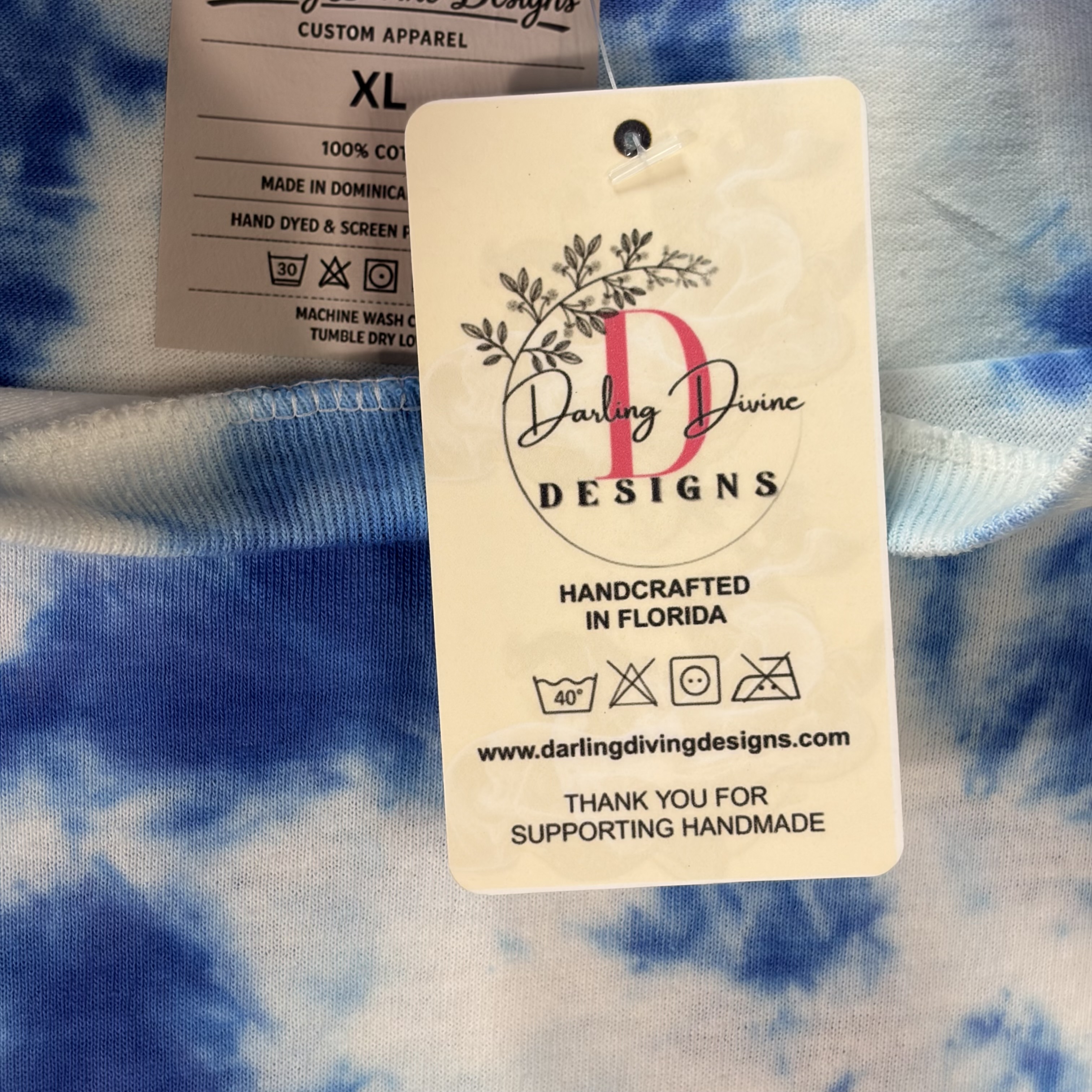 Blue Tie Dye T‑Shirt – Hand Dyed Unisex XL – Unique Pattern
