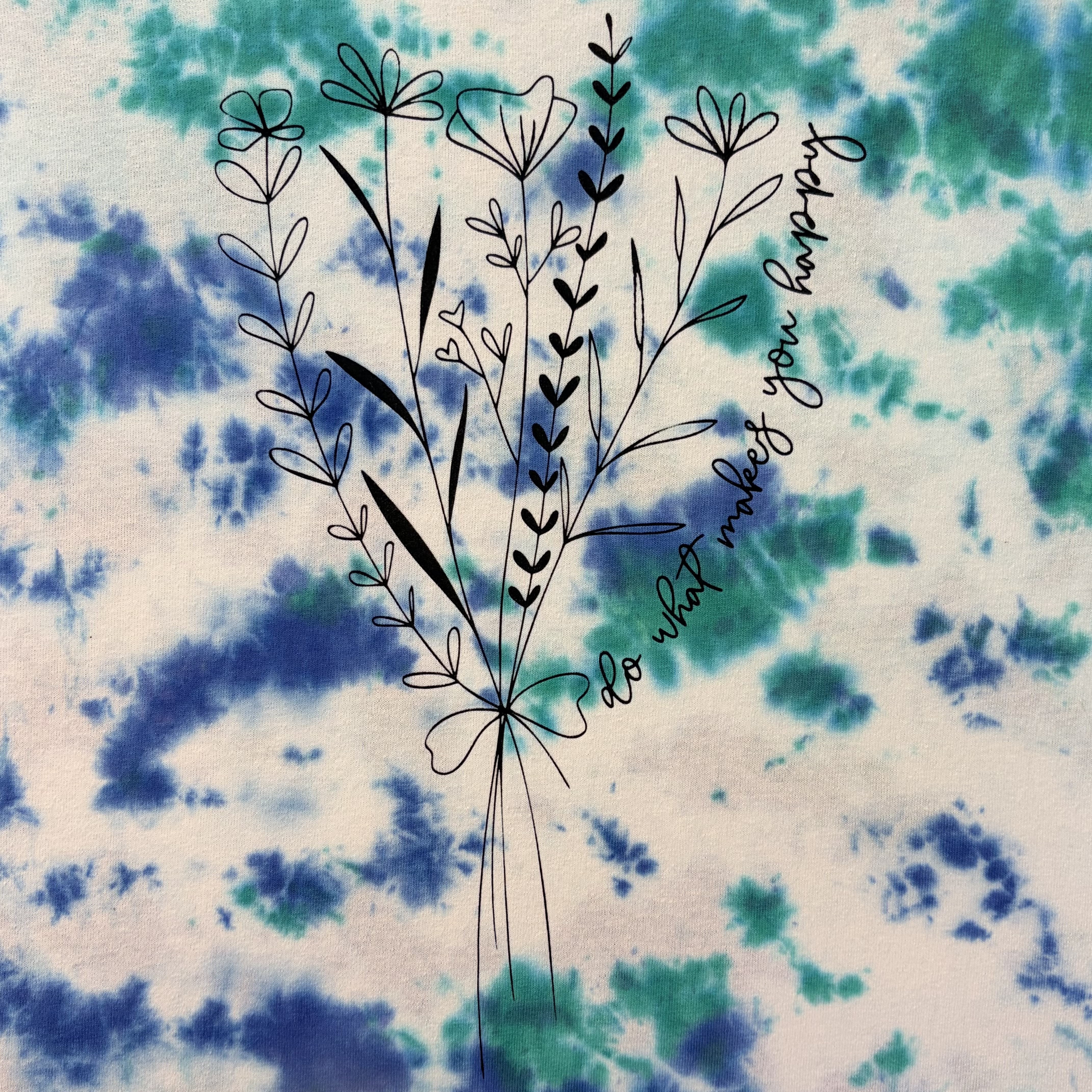 Tie Dye Floral Graphic Tee – “Do What Makes You Happy” – Unisex Large