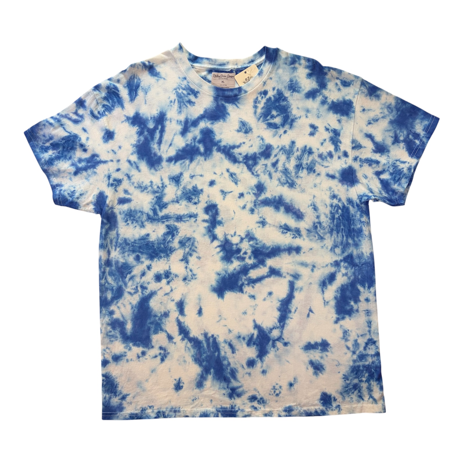 Blue Tie Dye T‑Shirt – Hand Dyed Unisex XL – Unique Pattern