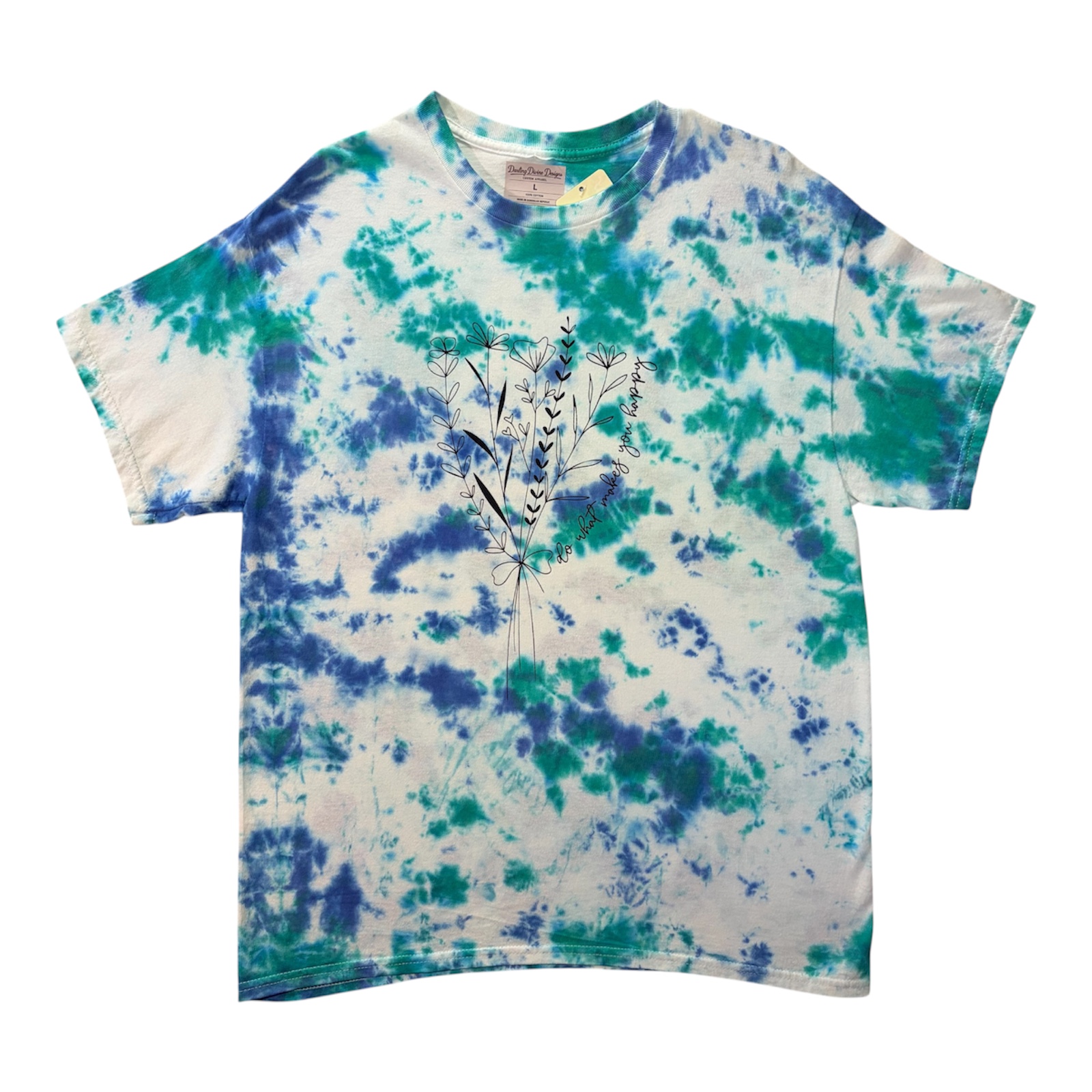 Tie Dye Floral Graphic Tee – “Do What Makes You Happy” – Unisex Large