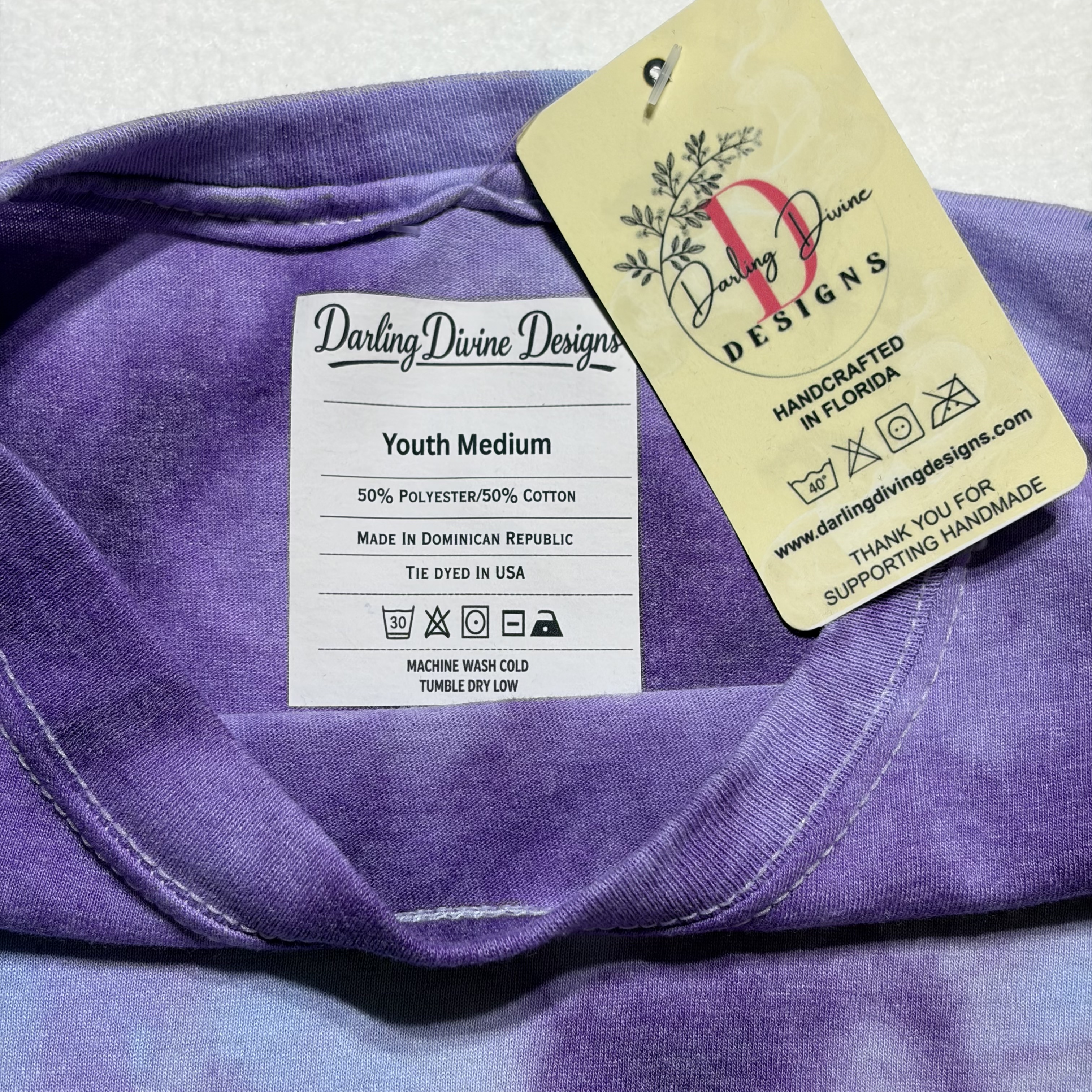 Youth Tie Dye T‑Shirt –Purple/Blue Pattern – Medium 50/50 Blend