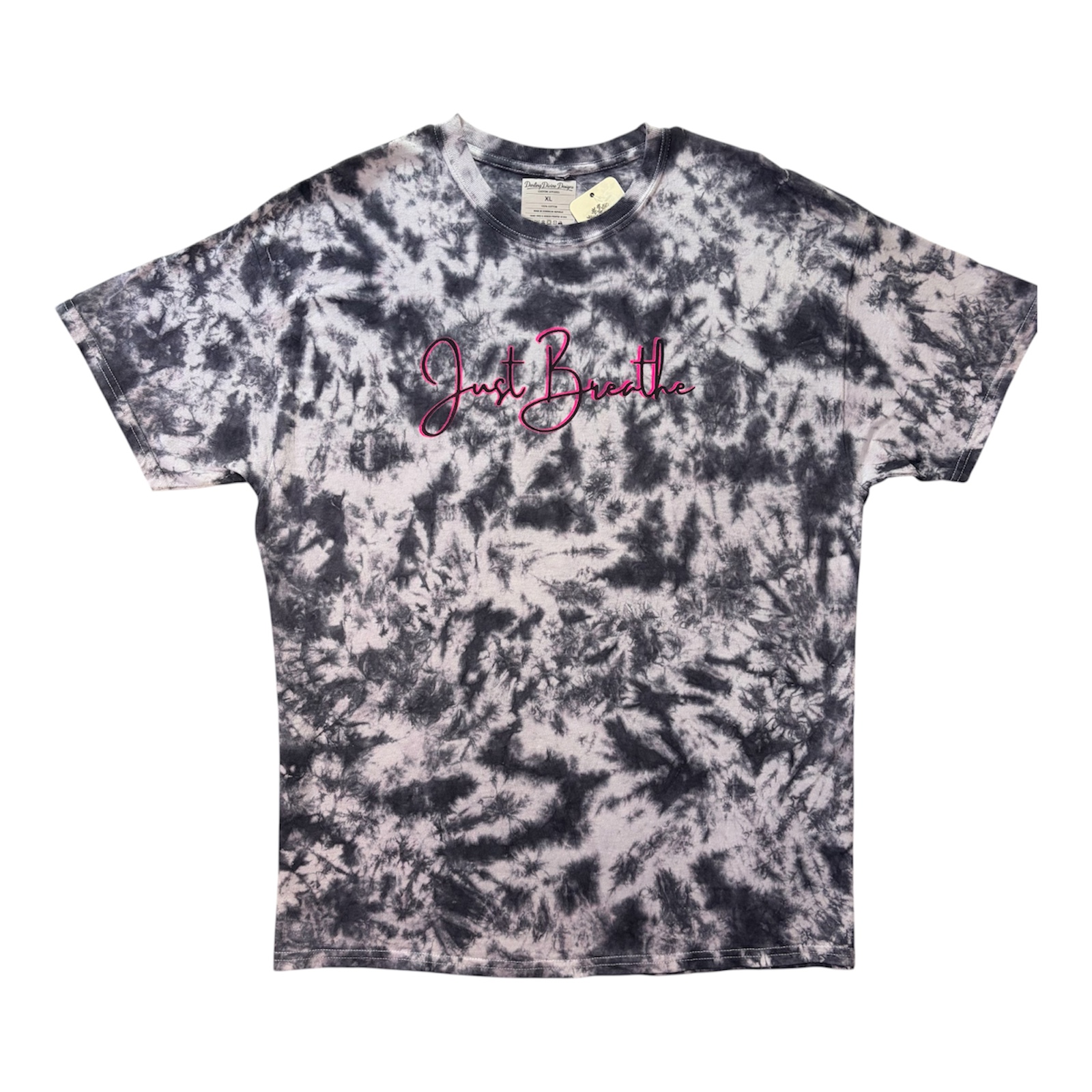 Tie Dye Graphic Tee – “Just Breathe” Inspirational Quote – Handmade XL