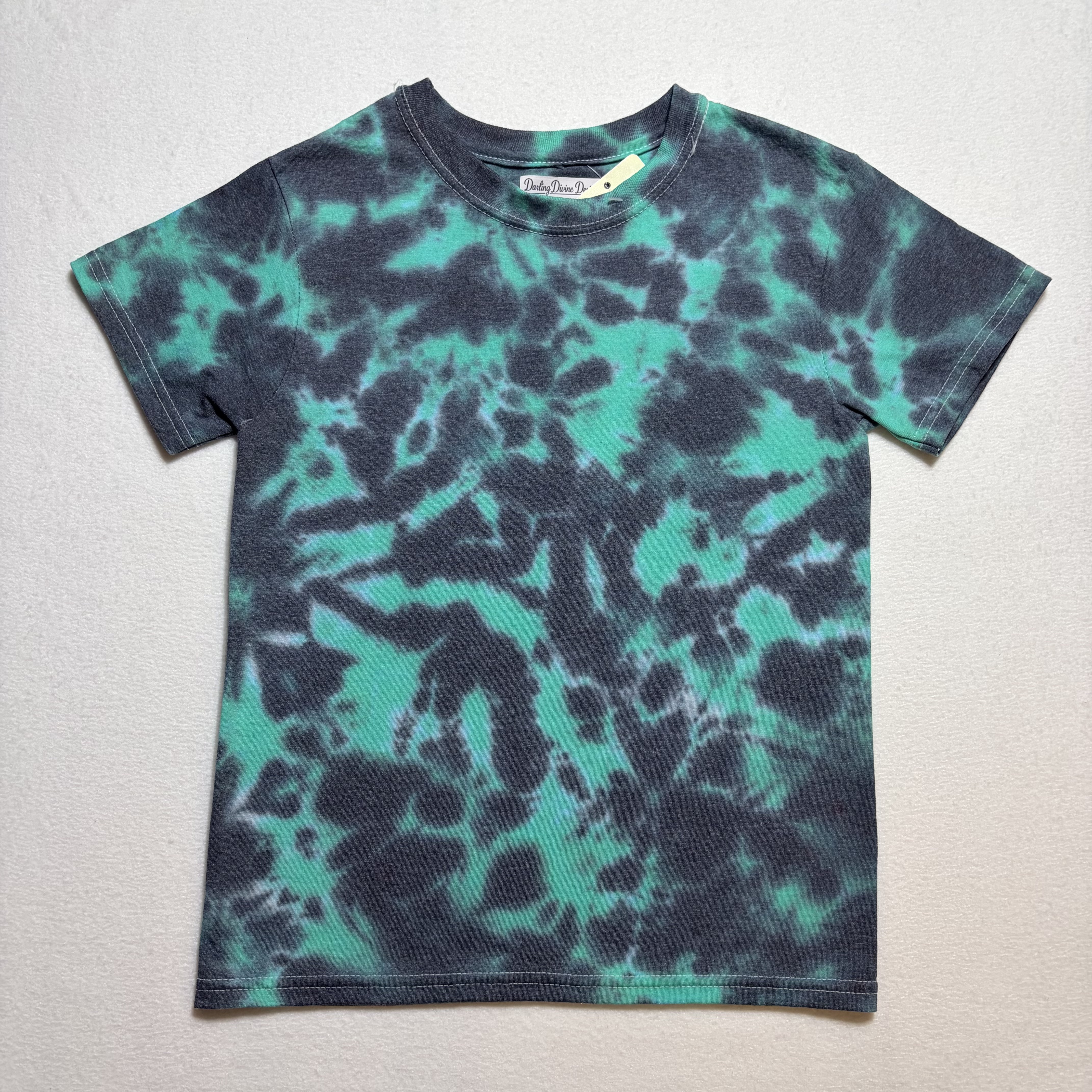 Youth Tie Dye T‑Shirt – Black & Green Pattern – Medium 50/50 Blend
