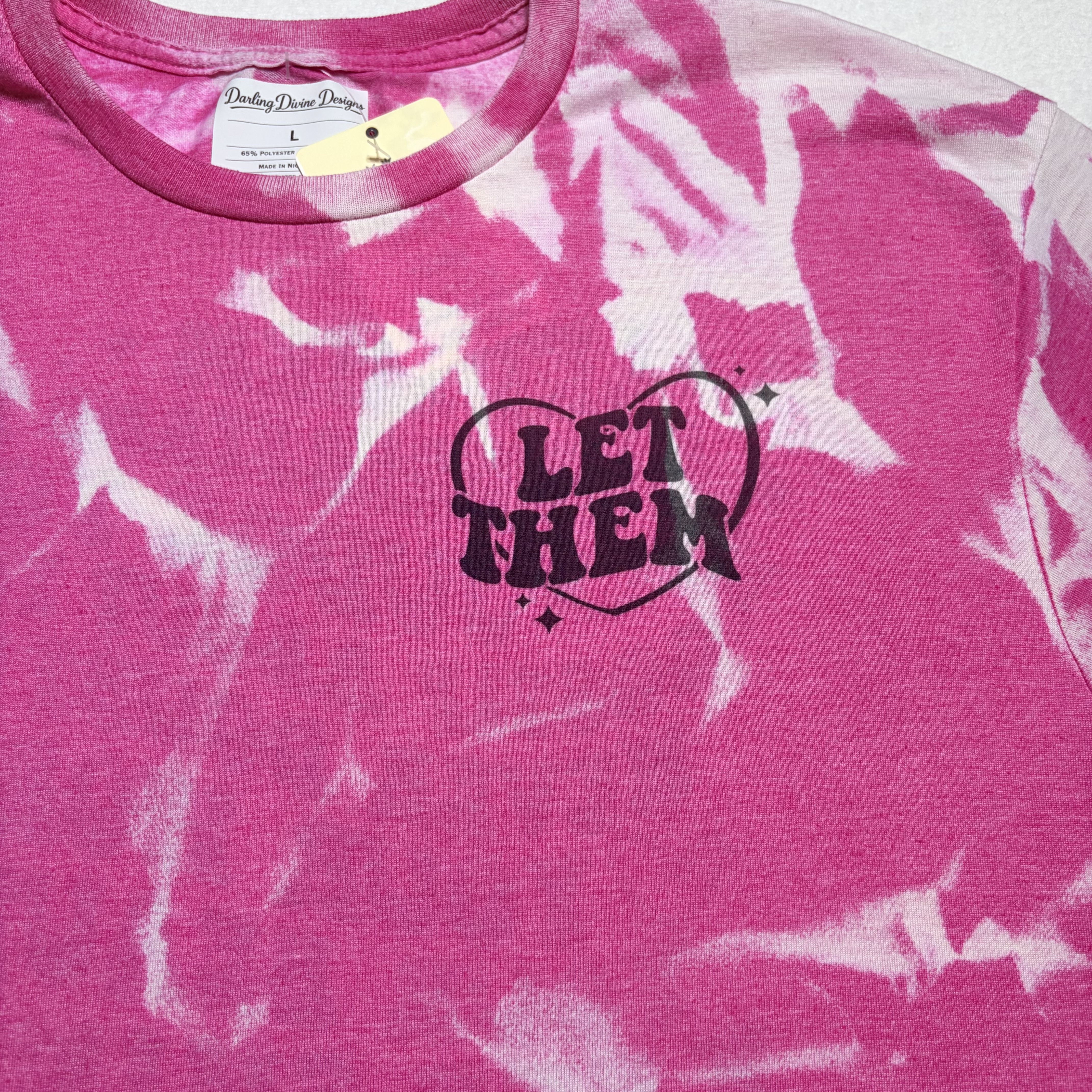 Bleach‑Dyed Heather Helvetica Tee – “Let Them” Front & Back Graphic - Large